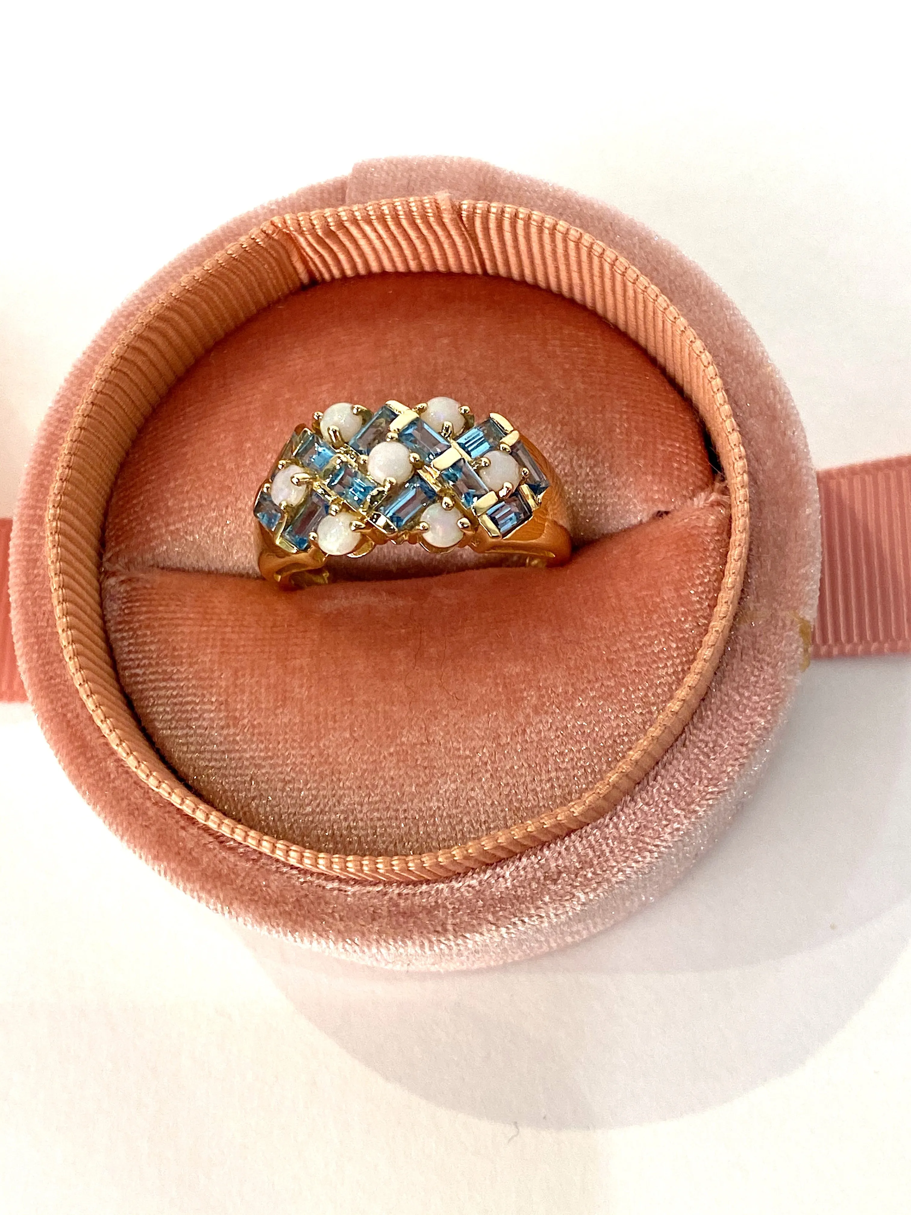 14k Opal and Blue Topaz Cluster Ring (Authentic Pre-Owned)