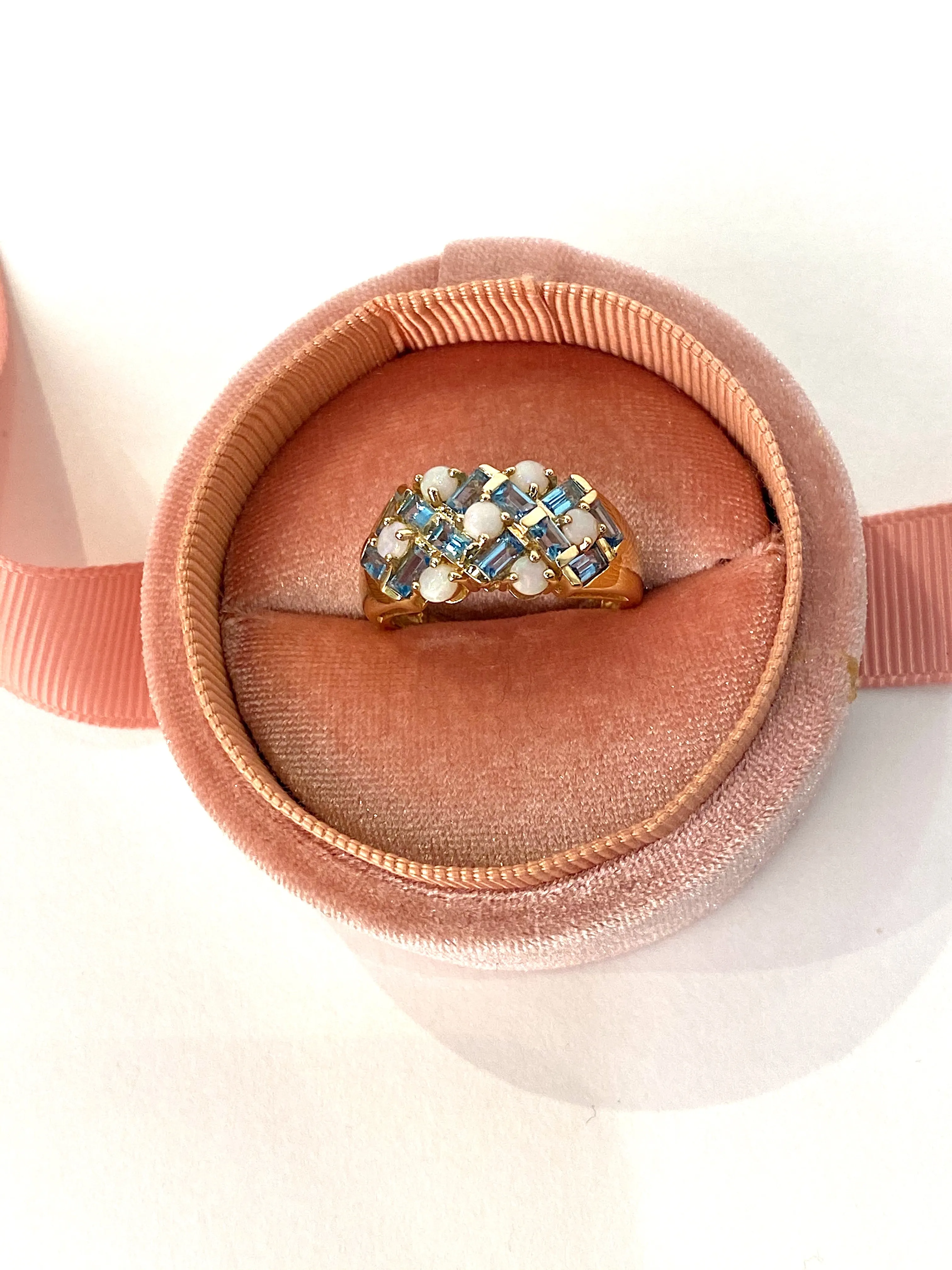 14k Opal and Blue Topaz Cluster Ring (Authentic Pre-Owned)