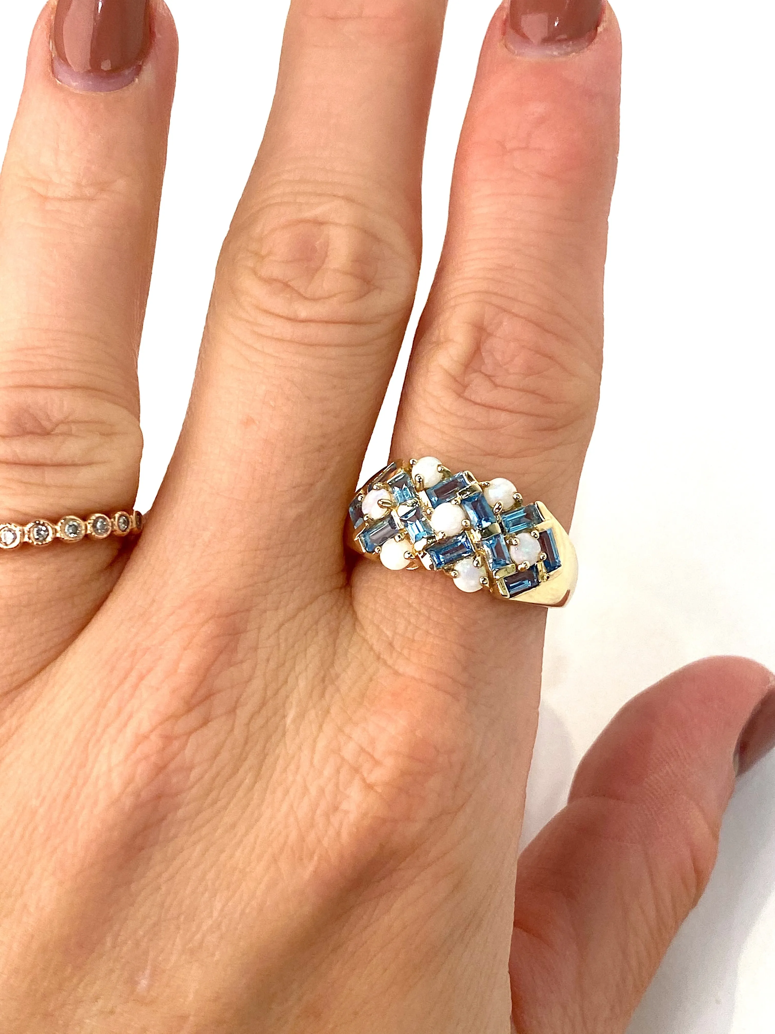 14k Opal and Blue Topaz Cluster Ring (Authentic Pre-Owned)