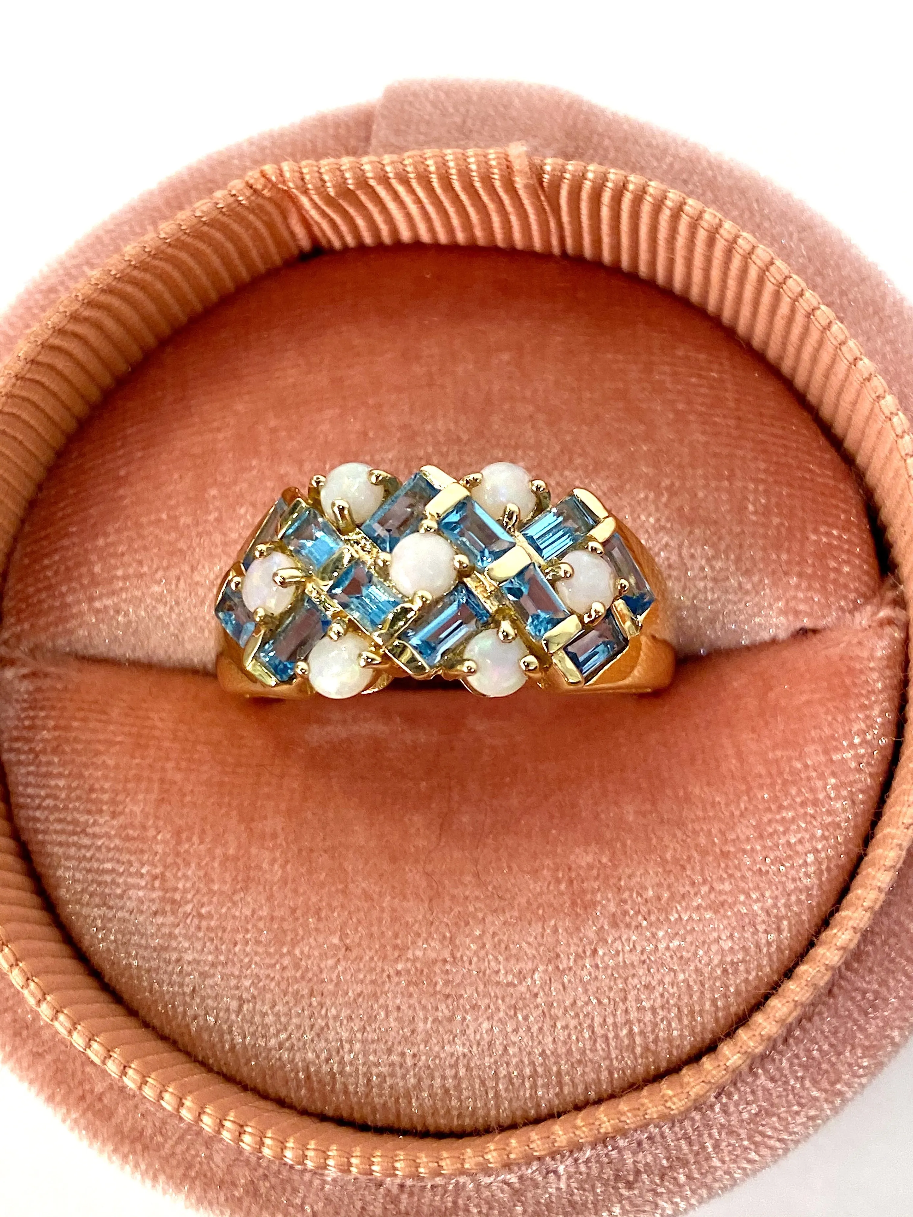 14k Opal and Blue Topaz Cluster Ring (Authentic Pre-Owned)