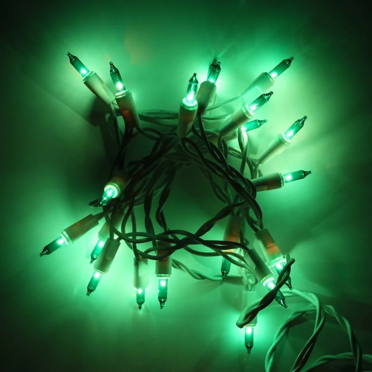 15-bulb Green Craft Lights, White Wire