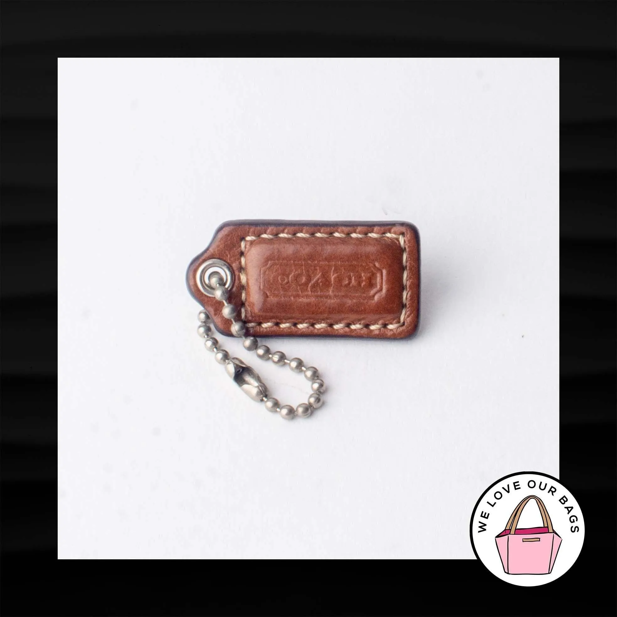 1.5" Small COACH BROWN LEATHER KEY FOB CHARM KEYCHAIN HANG TAG WRISTLET