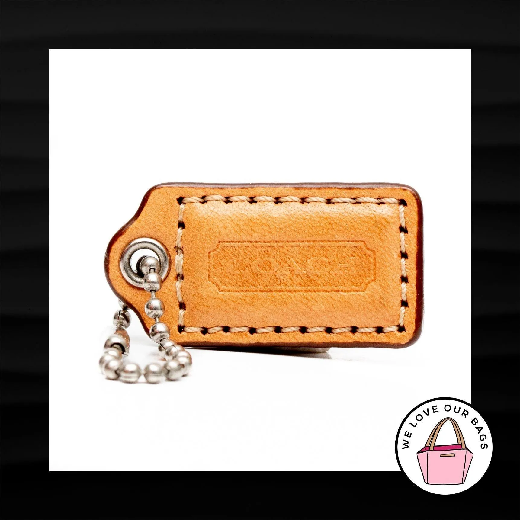 1.5" Small COACH NATURAL TAN LEATHER KEY FOB CHARM KEYCHAIN HANG TAG WRISTLET