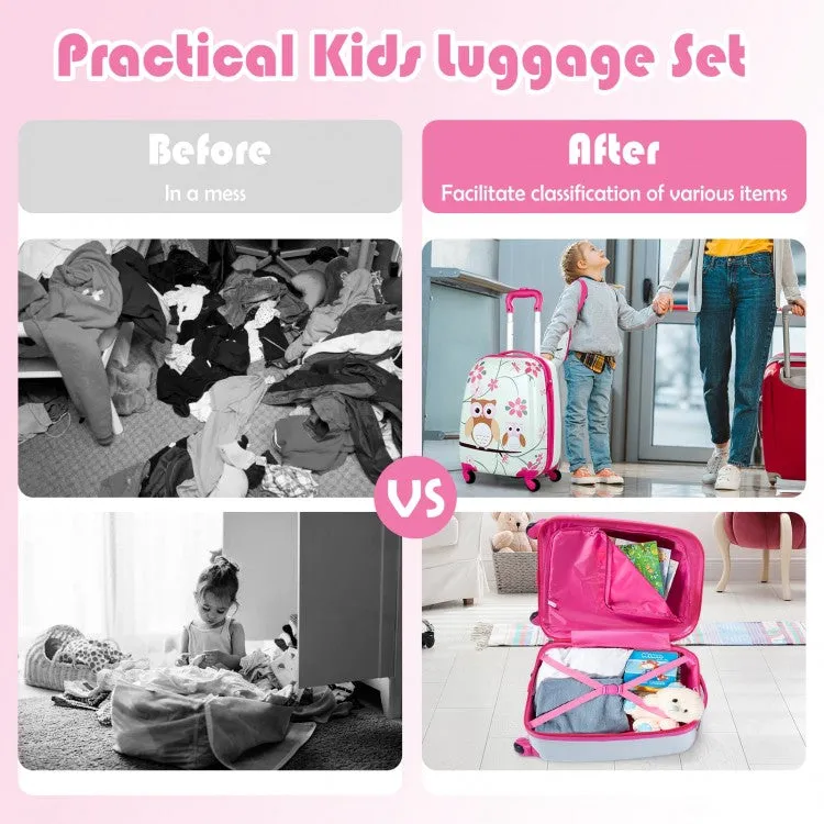 2 Pieces 12 Inch 16 Inch Kids Luggage Set with Backpack and Suitcase - Owl