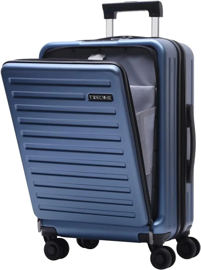 20" Luggage Blue Carry On with Front Zipper Laptop Pocket Suitcase