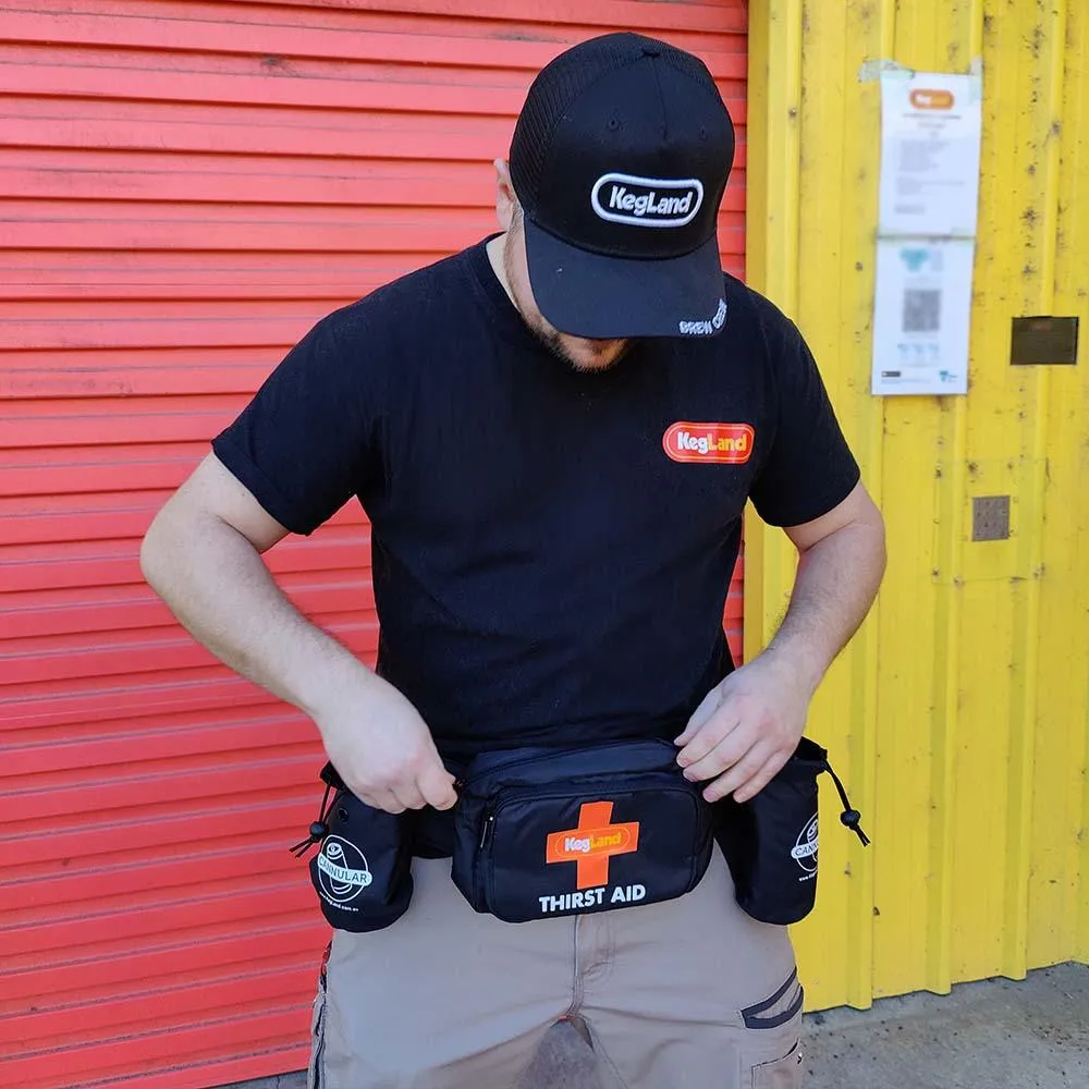 6 Pack Belt Holder with Thirst Aid Action Satchel