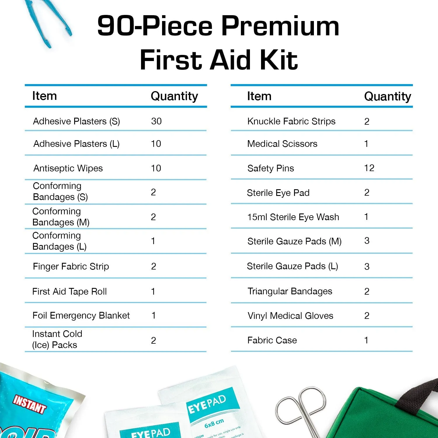 90 Piece Premium First Aid Kit Bag - Green