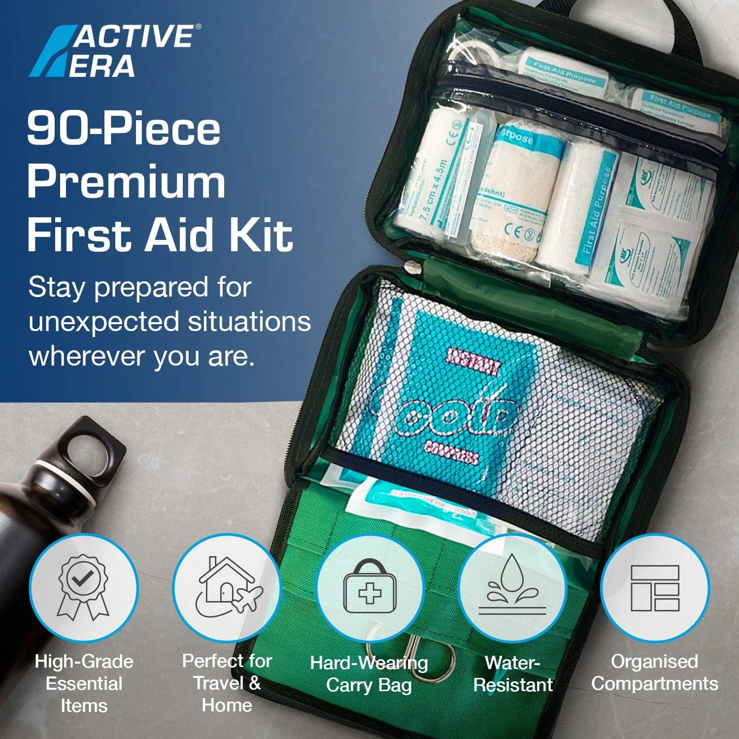 90 Piece Premium First Aid Kit Bag - Green