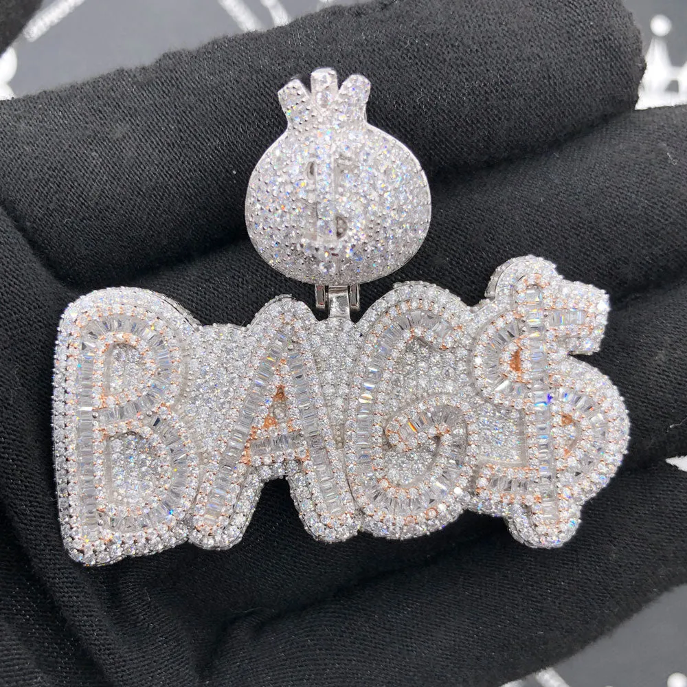 .925 Silver BAG$ VVS CZ Iced Out Pendant