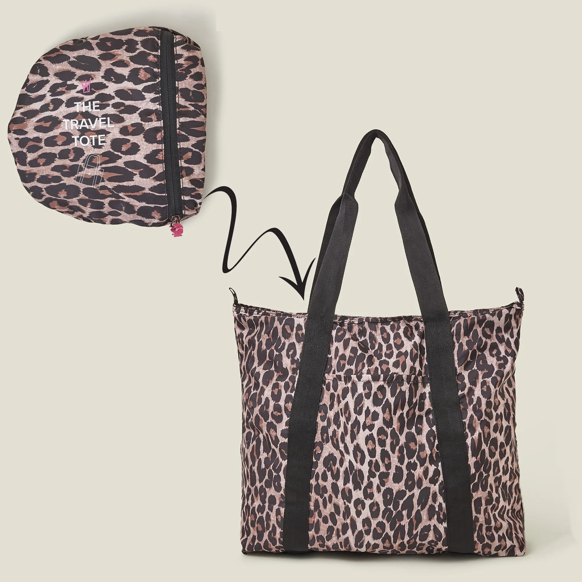 Accessorize London Women's Black Packable Leopard Print Tote Bag