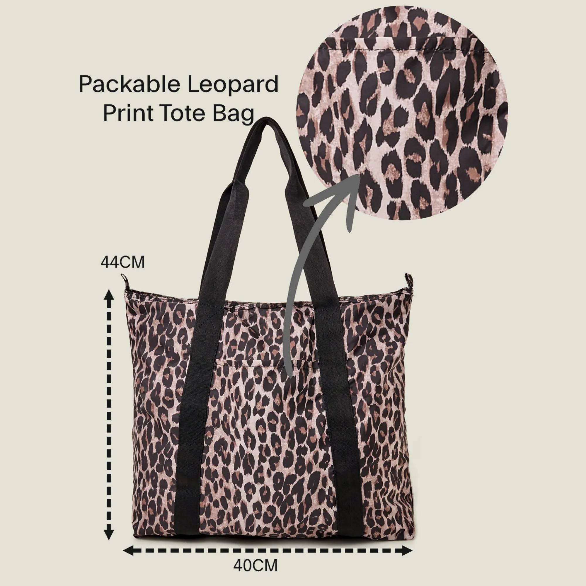 Accessorize London Women's Black Packable Leopard Print Tote Bag