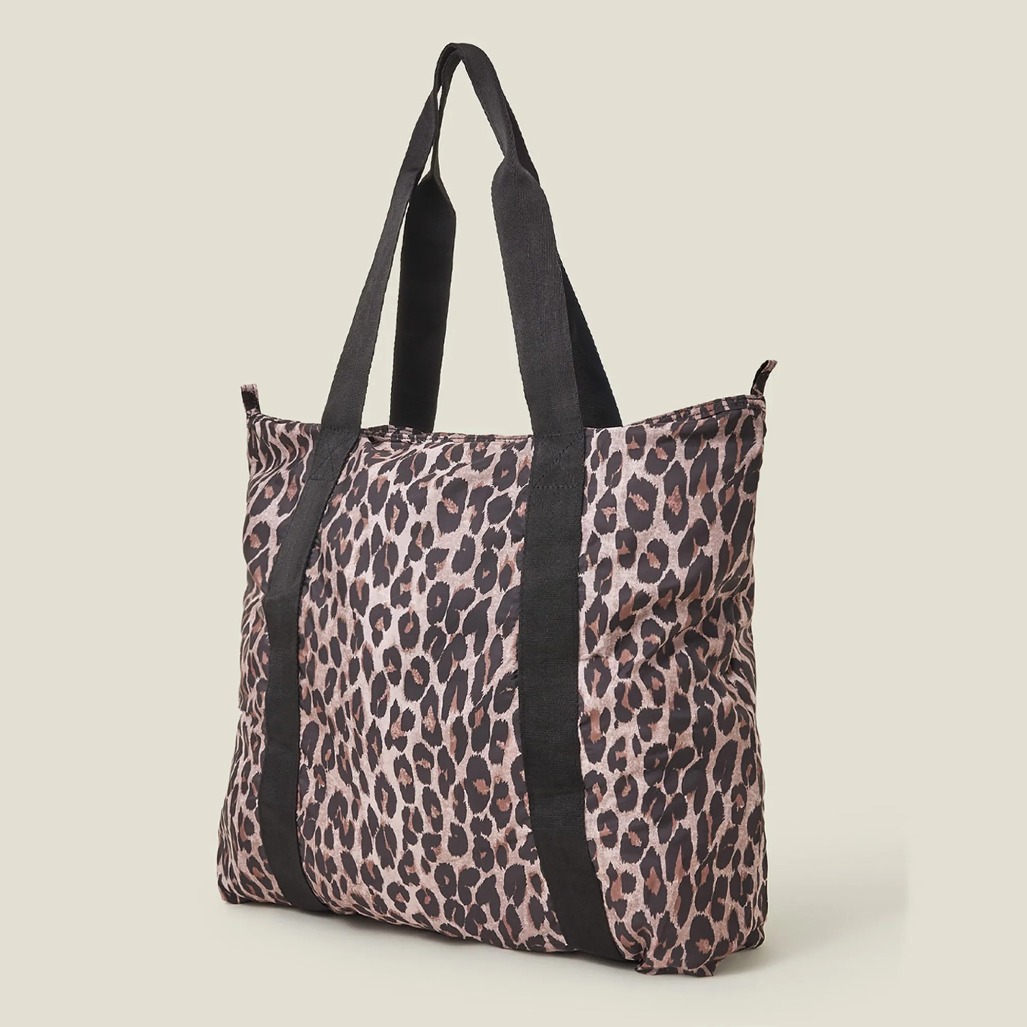 Accessorize London Women's Black Packable Leopard Print Tote Bag