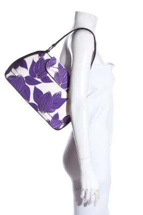 Agnes & Hoss White & Purple Silk Handbag with Floral Print