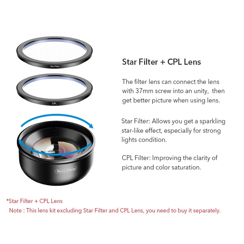 APEXEL camera phone lens 100mm macro lens 4K HD super macro lenses CPL star filter for iPhonex xs max Samsung s9 all smartphone