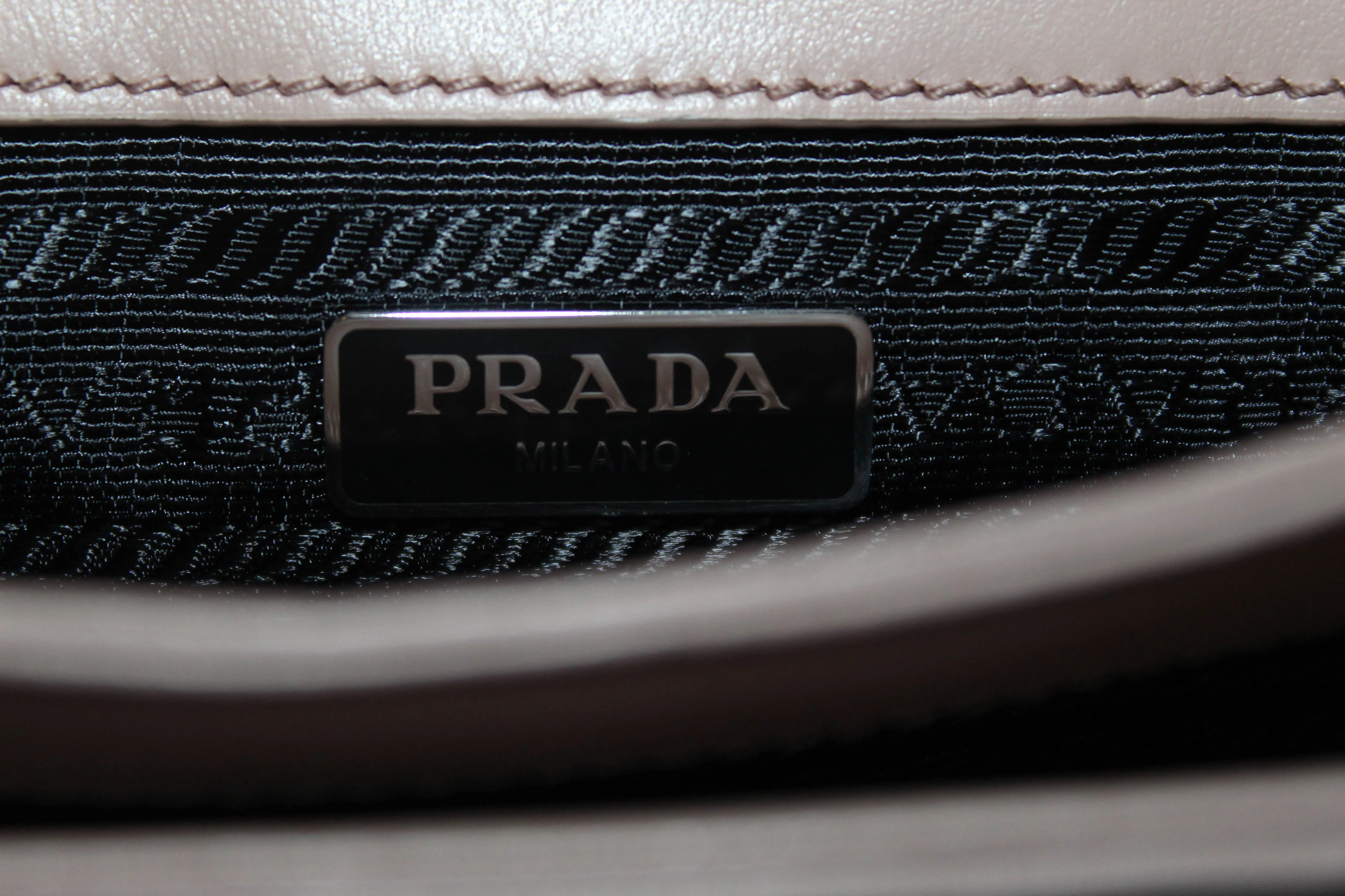 Authentic New Prada Powder Beige Saffiano Leather Mini Bag with Chain