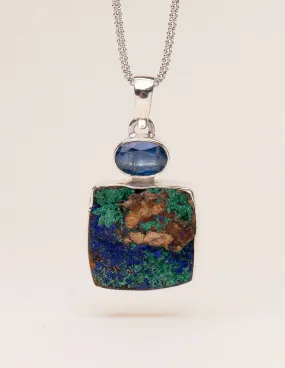 Azurite and Kyanite Silver Pendant Necklace - One Of A Kind