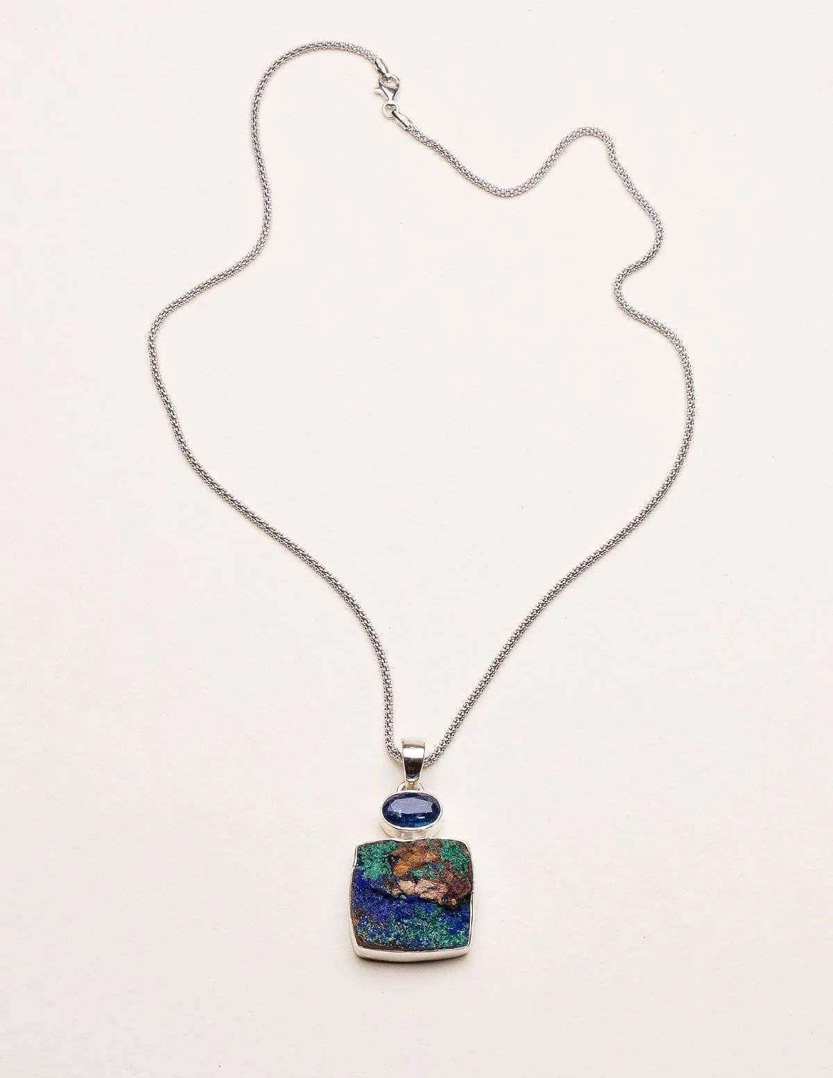 Azurite and Kyanite Silver Pendant Necklace - One Of A Kind