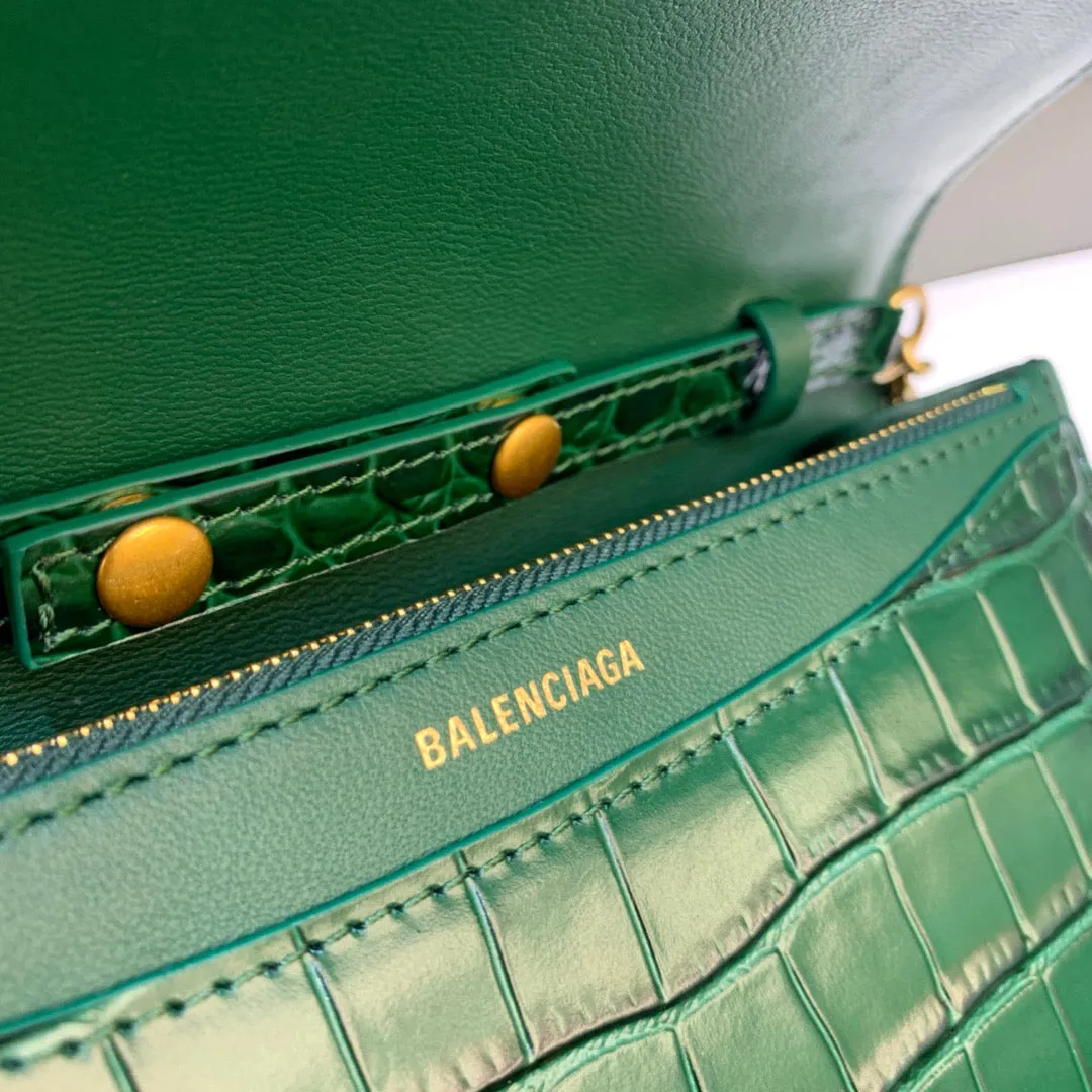 Balen Croc Embossed Patent B Bag With Chain In Green, For Women,  Bags 7.9in/20cm