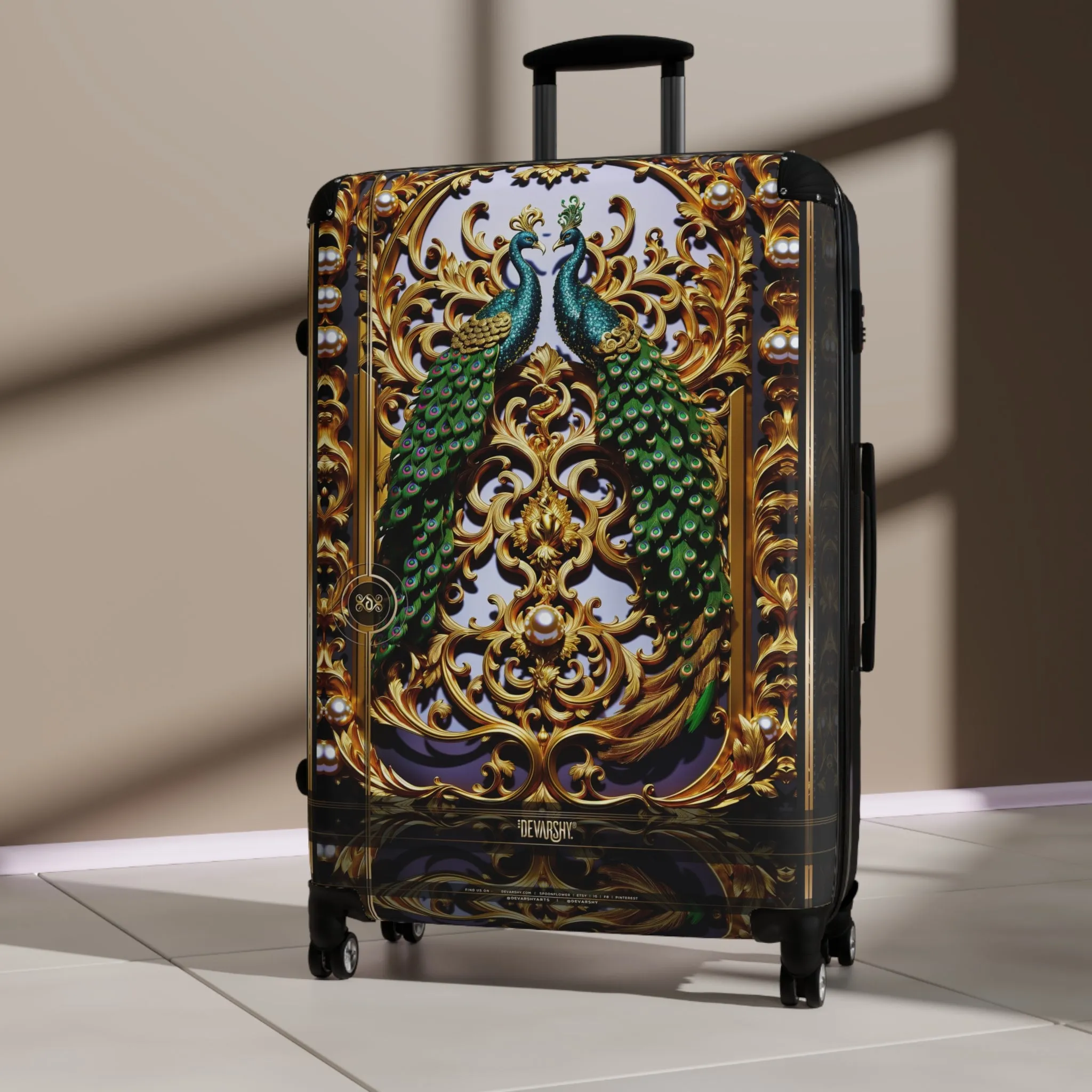 Baroque Peacock Suitcase Golden Travel Luggage Carry-on Suitcase Luxury Hard Shell Suitcase Peacock Lovers Gift |  D20234