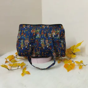 Barrel Handbags Blue Colour with Kalamkari Design.