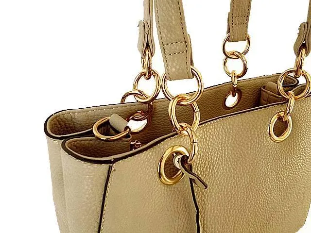 BEIGE MULTI-COMPARTMENT CHAIN HANDBAG WITH STRAP