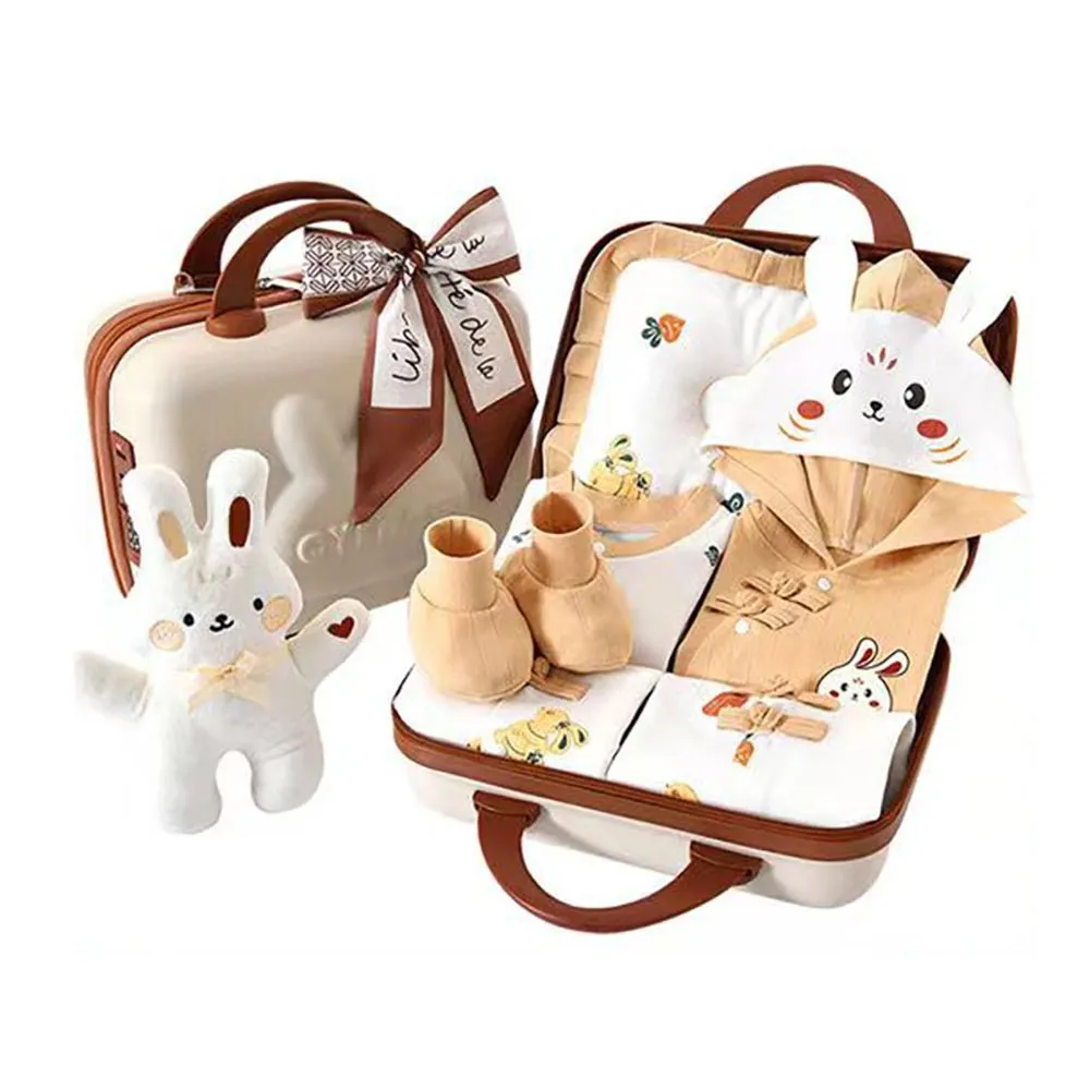 Beige Rabbit 26pcs Mini Suitcase style Newborn Hamper for Baby Boy/Baby Girl , 0-6 months