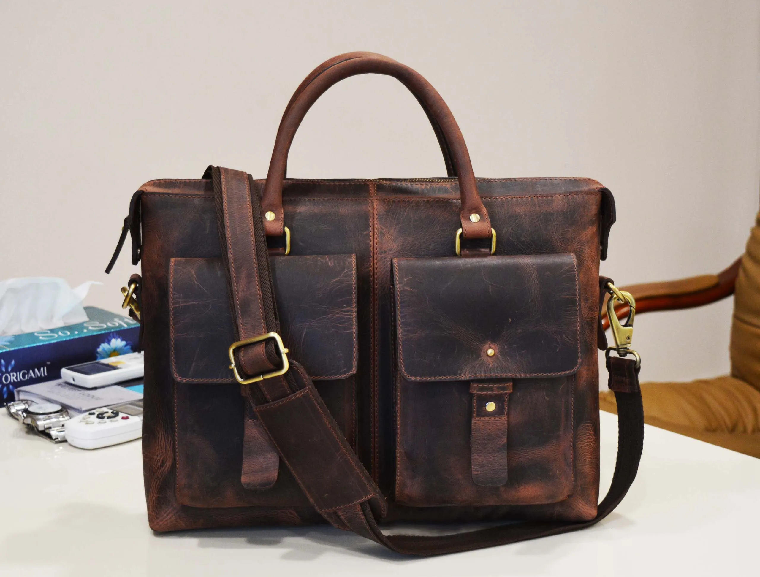 Berkeley Leather Portfolio Bag - Walnut Brown