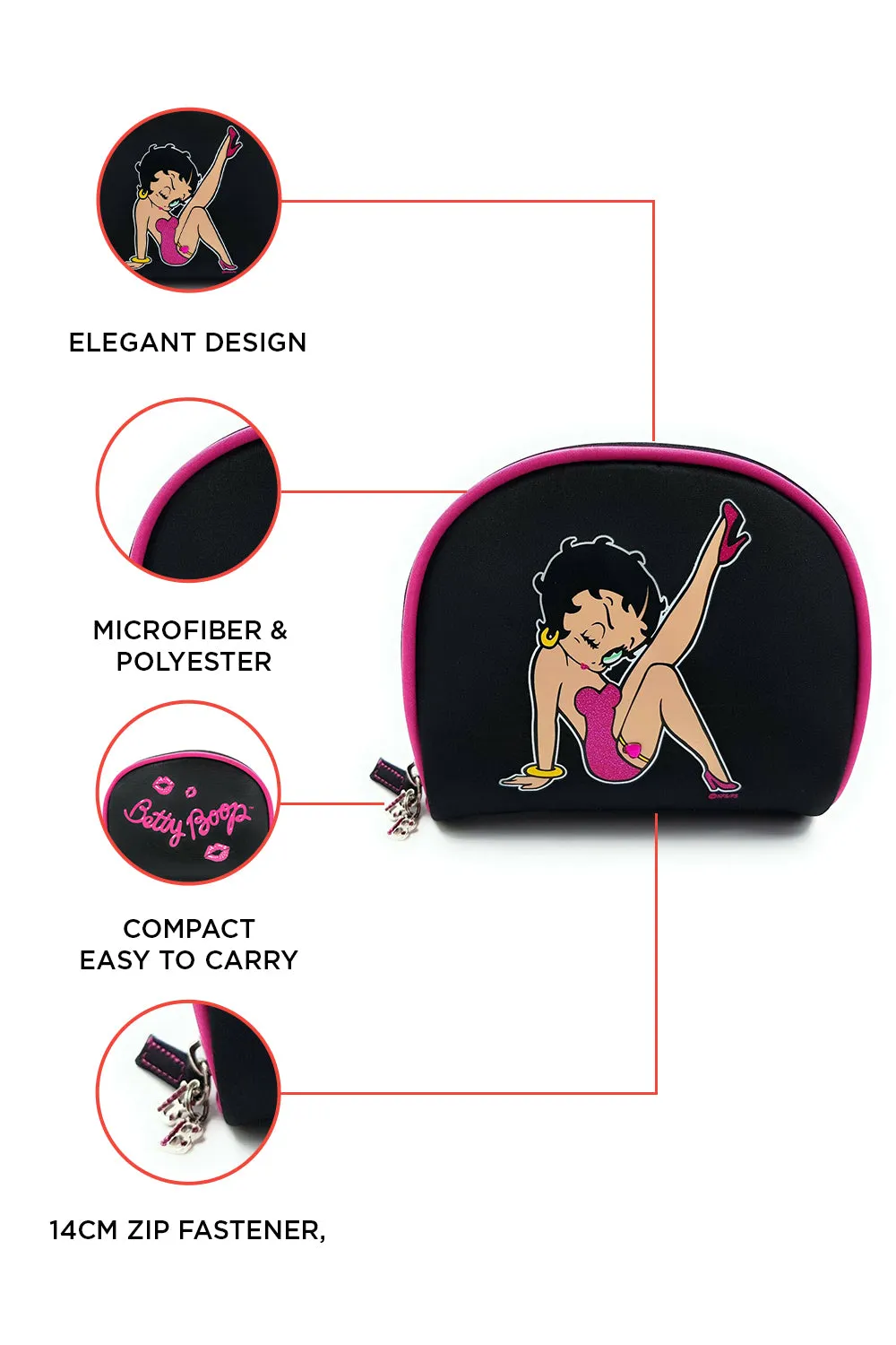 Betty Boop Stepping Out Deluxe Cosmetic Case with Zip Charm