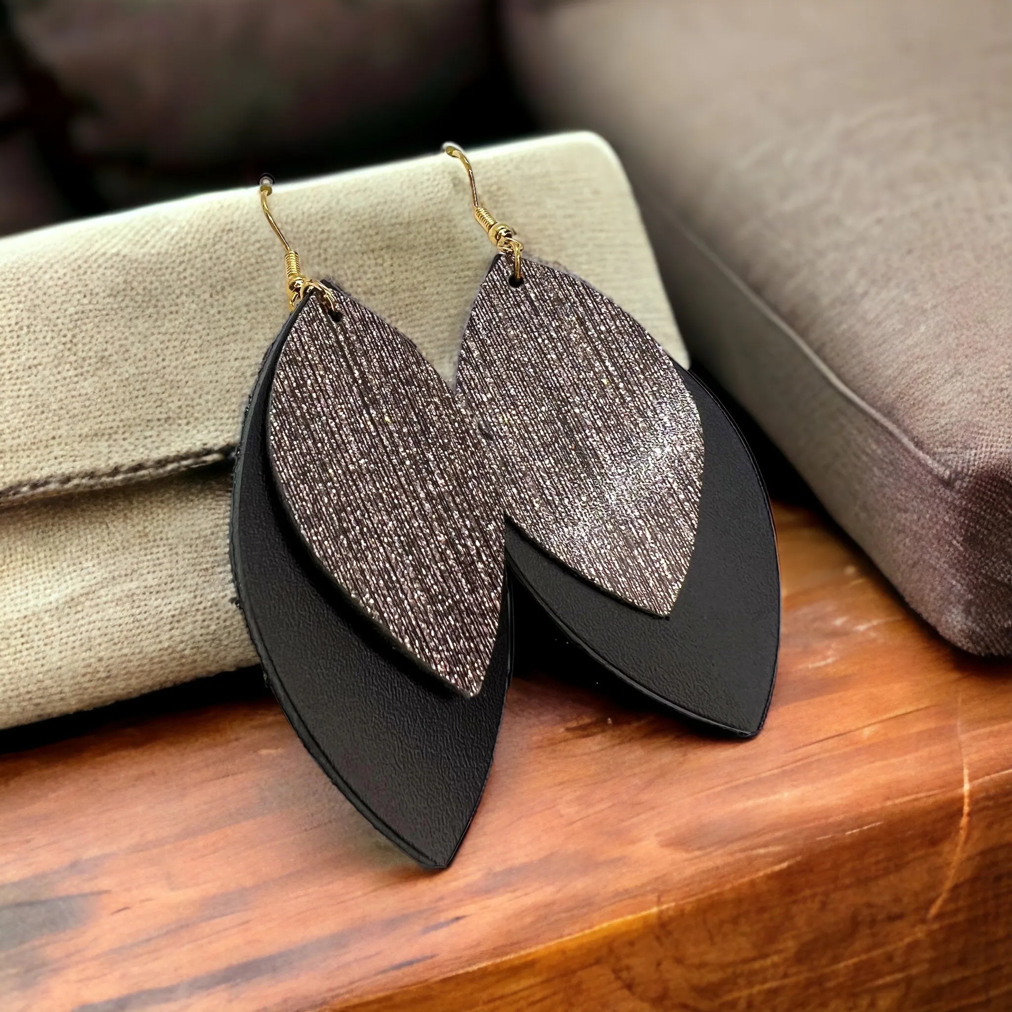 Black and Gold Earrings - Silver and Black, Black Earrings, Sparkle Earrings, Gold and Black