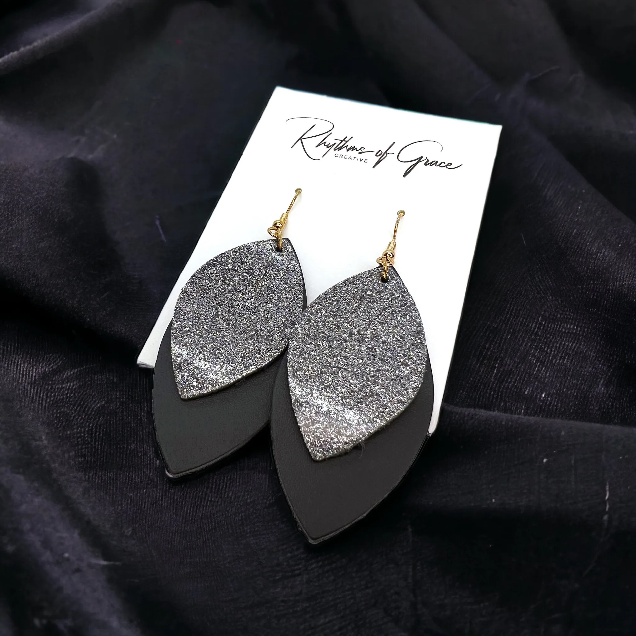 Black and Gold Earrings - Silver and Black, Black Earrings, Sparkle Earrings, Gold and Black