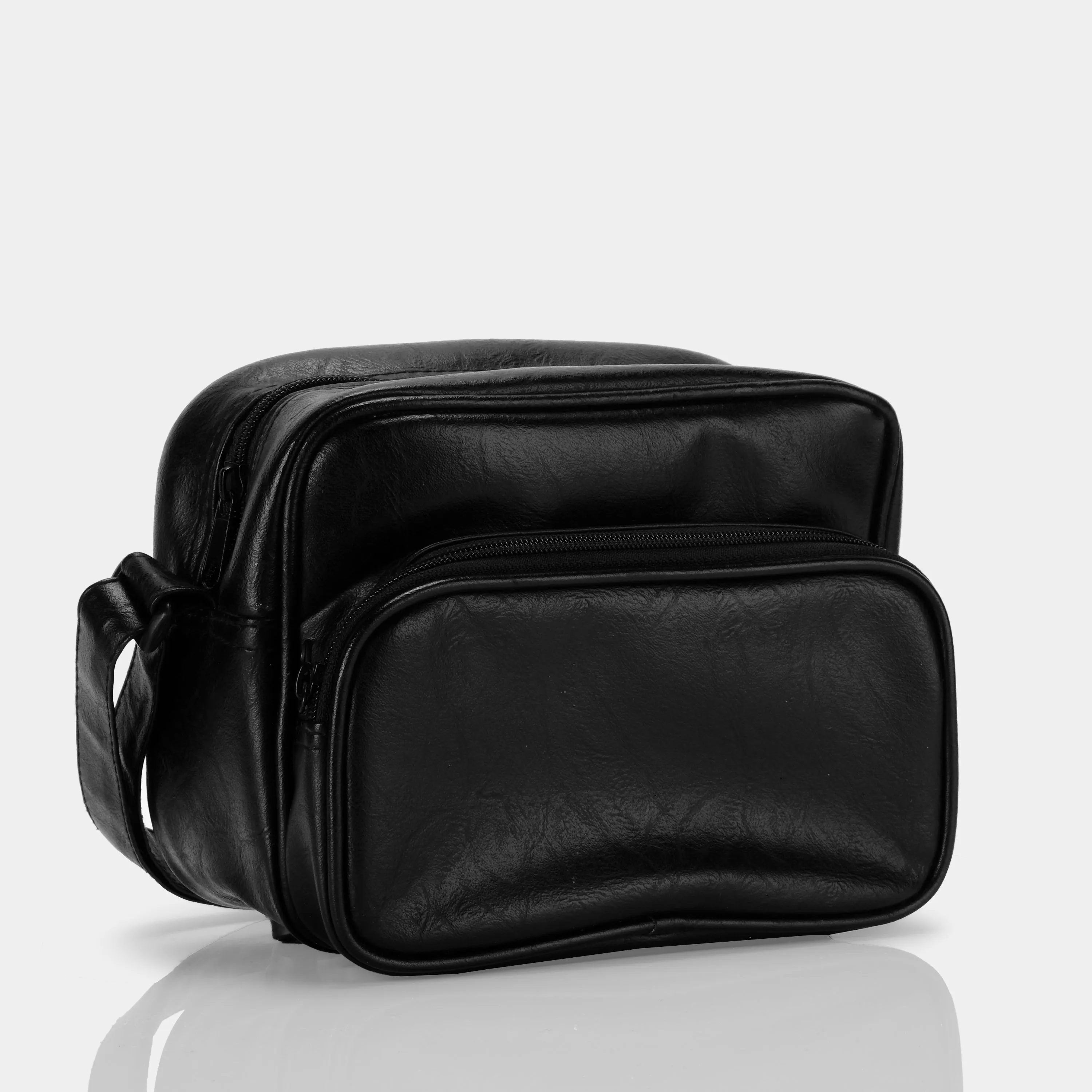 Black Leather Instant Camera Bag