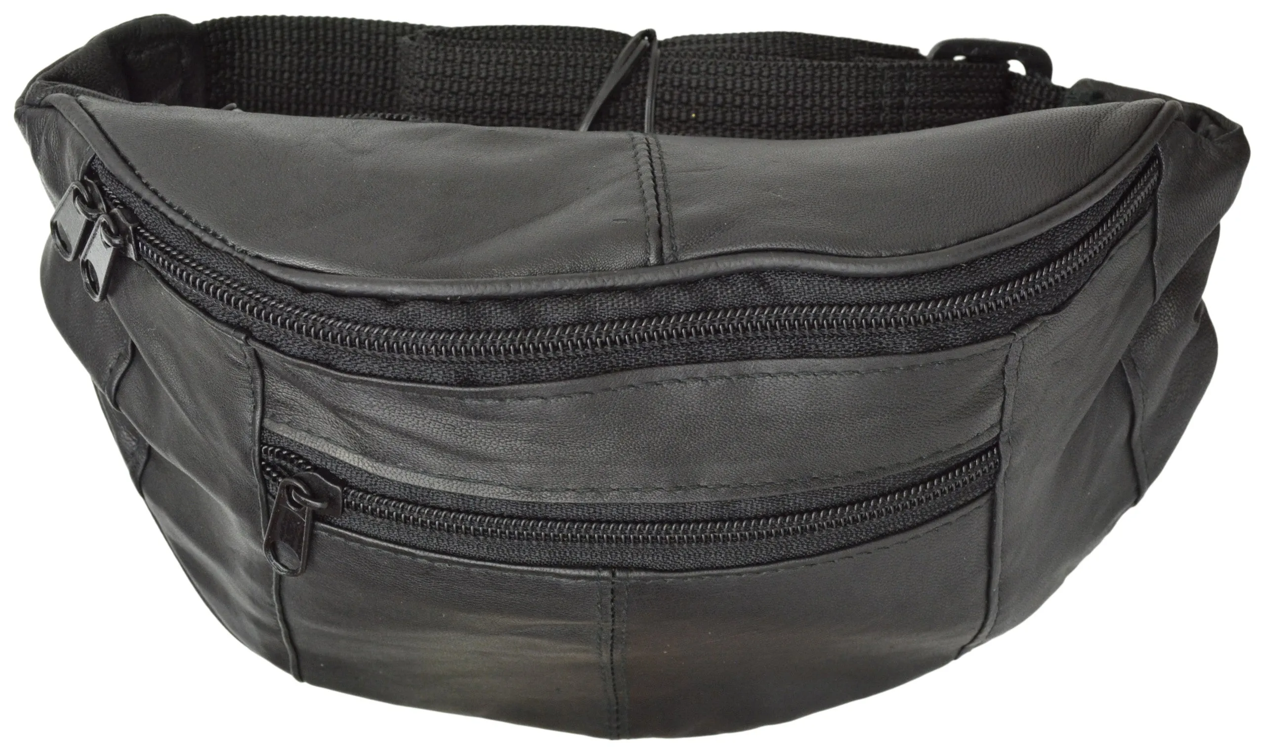 Black Leather Unisex Fanny Pack Waist Bag Hip Pouch Clip Belt cell phone holder by Marshal