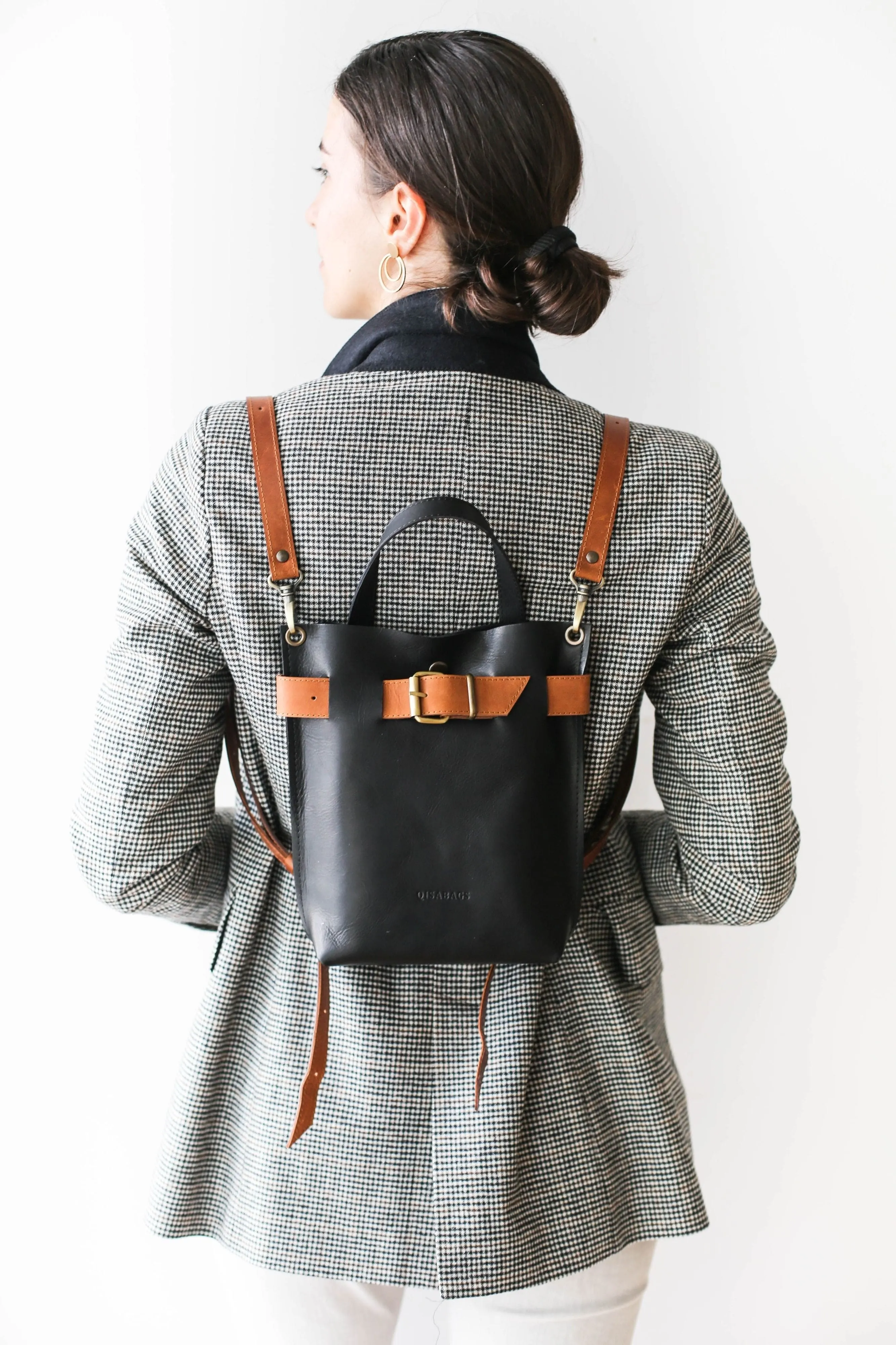 Black Mini Leather Backpack (dual color)