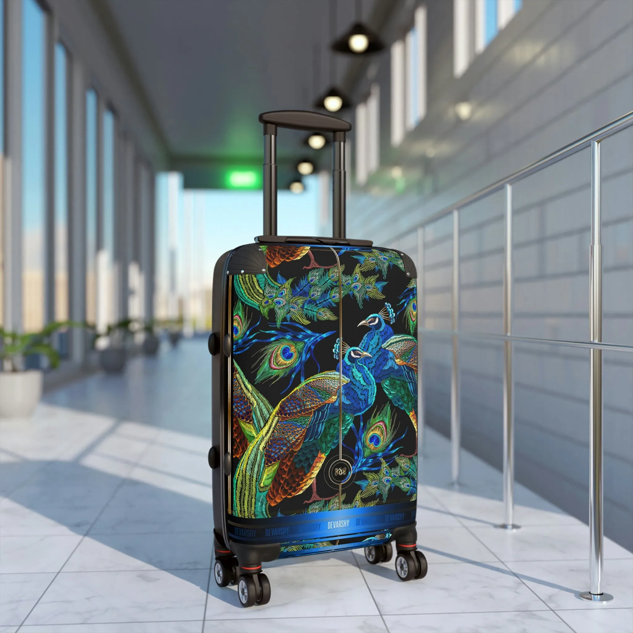 Blue Peacock Suitcase Carry-on Suitcase in 3 Sizes Peacock Print Luggage Hard Shell Suitcase | D20029