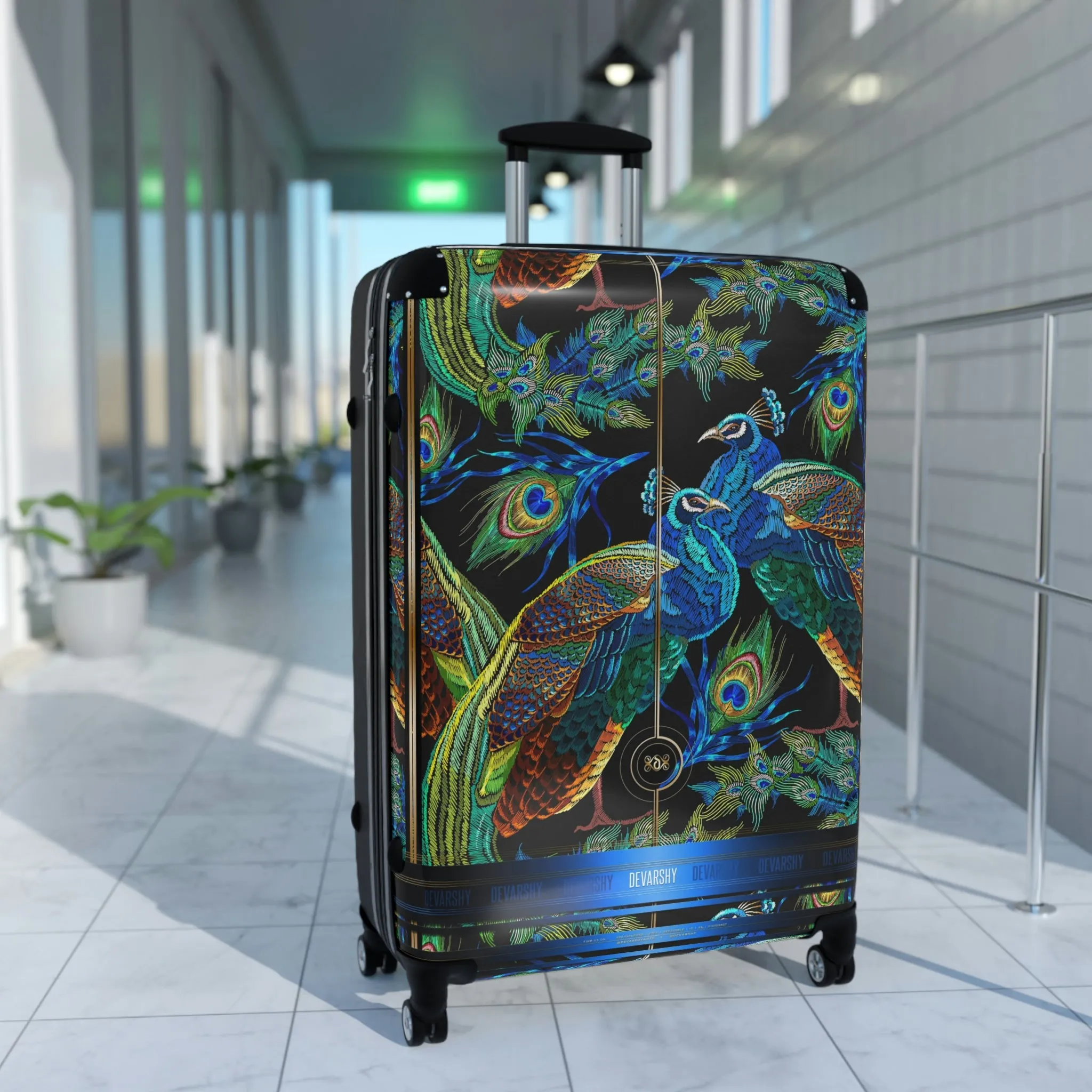 Blue Peacock Suitcase Carry-on Suitcase in 3 Sizes Peacock Print Luggage Hard Shell Suitcase | D20029