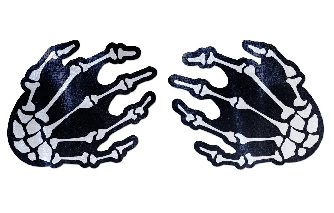 Boney Skeleton Hands Pasties - White/Blk