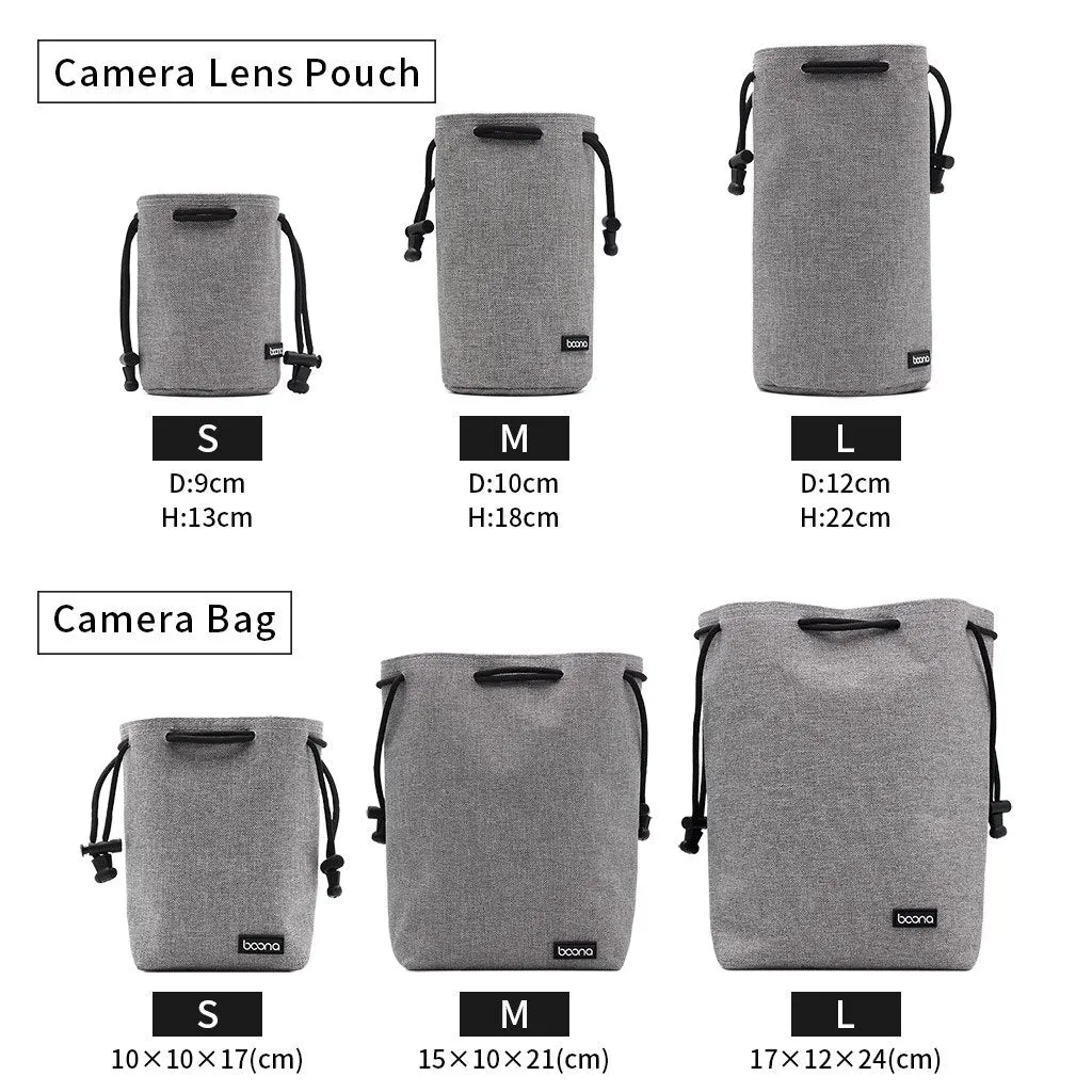 BOONA  Camera Bag Lens Bag Camera Pouch Lens Case  Drawstring Pouch for DSLR Nikon Canon Sony Pentax Waterproof Velvet Protect