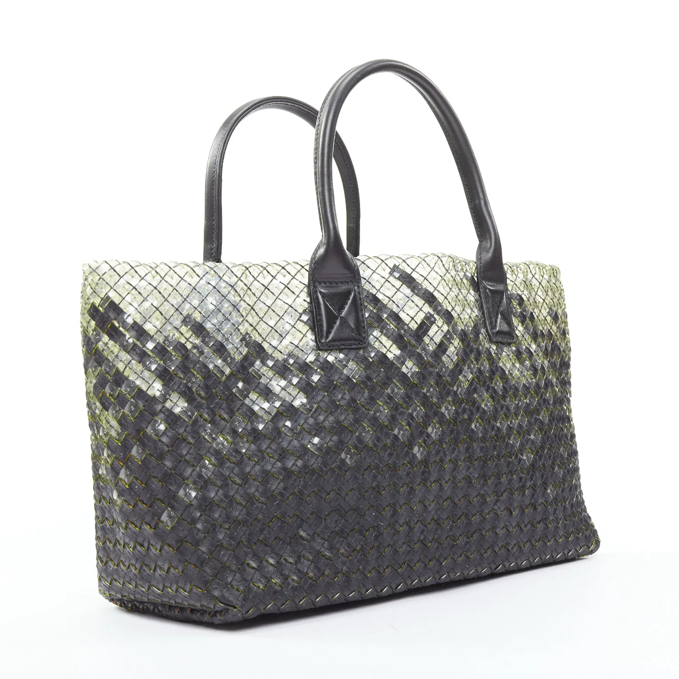 BOTTEGA VENETA Limited Cabat MM clear pvc black leather intrecciato tote bag