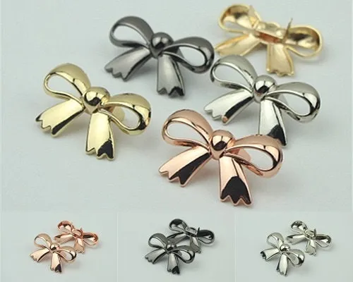 BowKnot Purse Label 1/10pcs Bag Hardware Charm Rose Gold Silver Black Handmade Purse Handbag Making Metal Decoration 45mm Wholesale Supplies