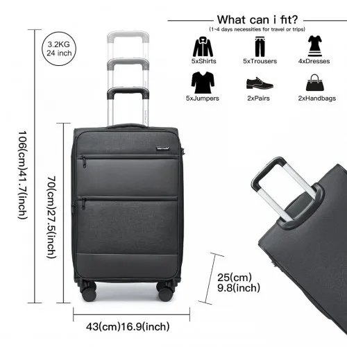 British Traveller 24 Inch Lightweight Expandable Suitcase with TSA Lock - Black