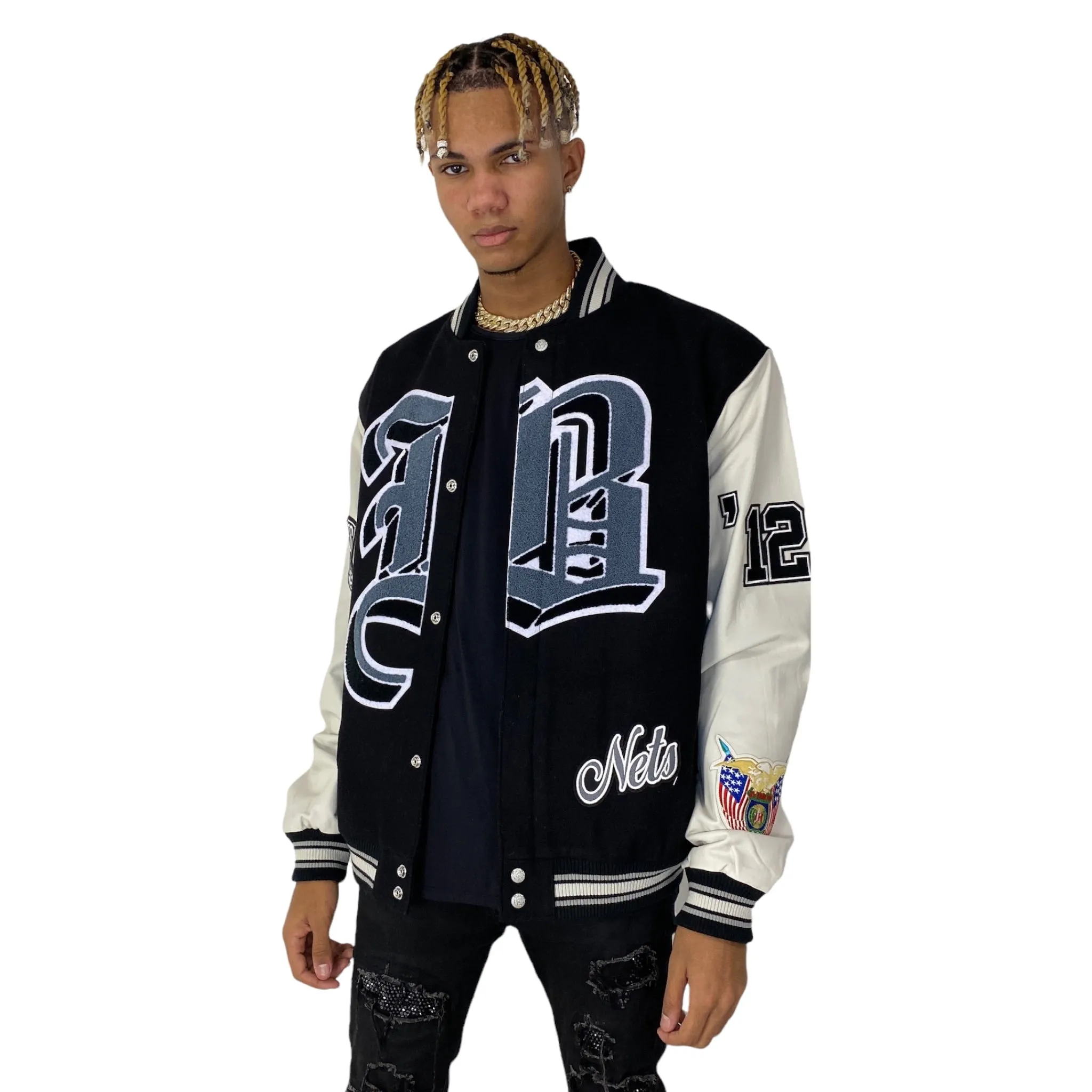 BROOKLYN NETS WOOL & LEATHER VARSITY JACKET