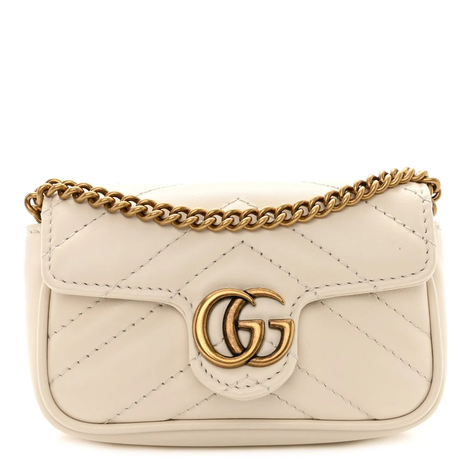 Calfskin Matelasse Heart GG Marmont 2.0 Coin Purse On A Chain Mystic White