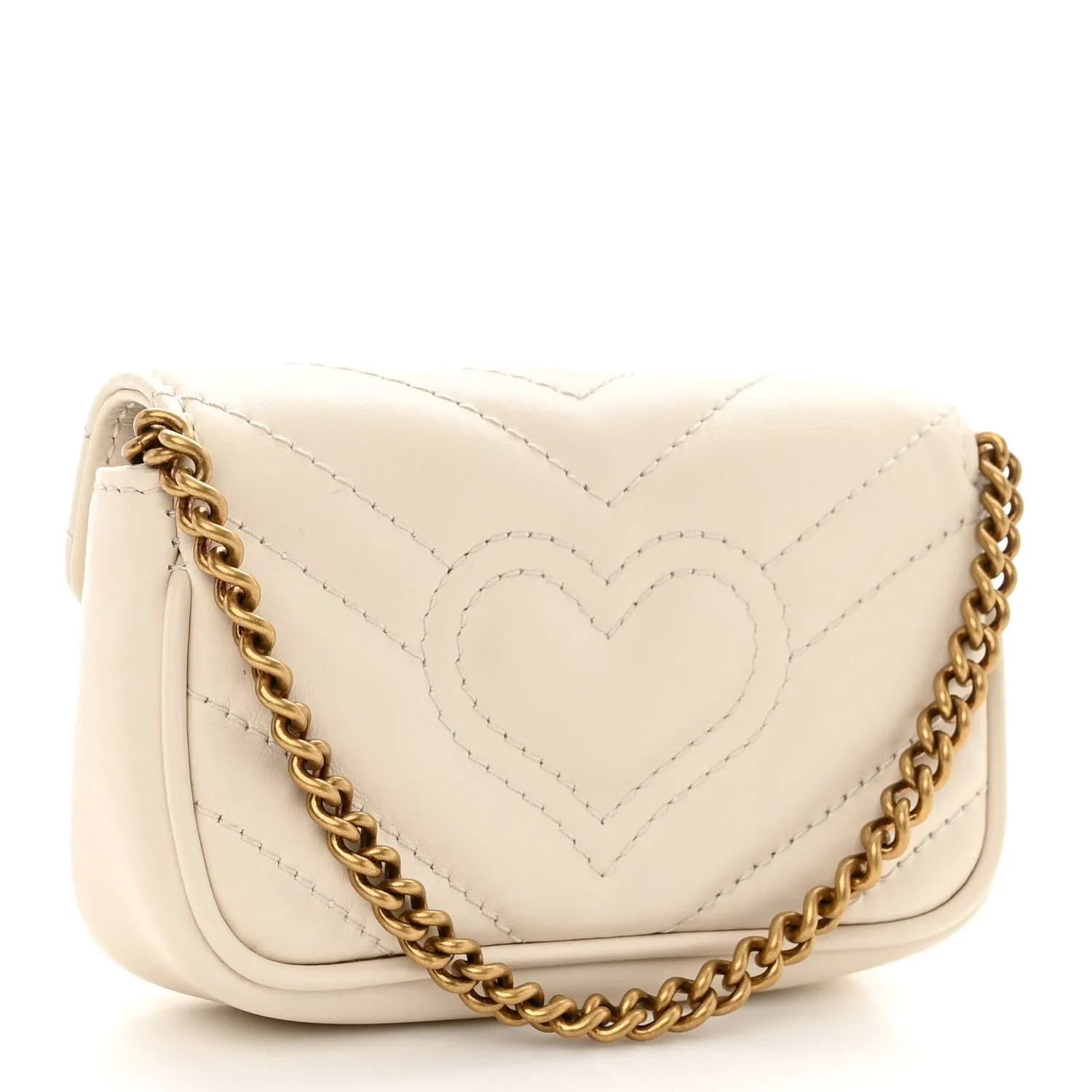 Calfskin Matelasse Heart GG Marmont 2.0 Coin Purse On A Chain Mystic White