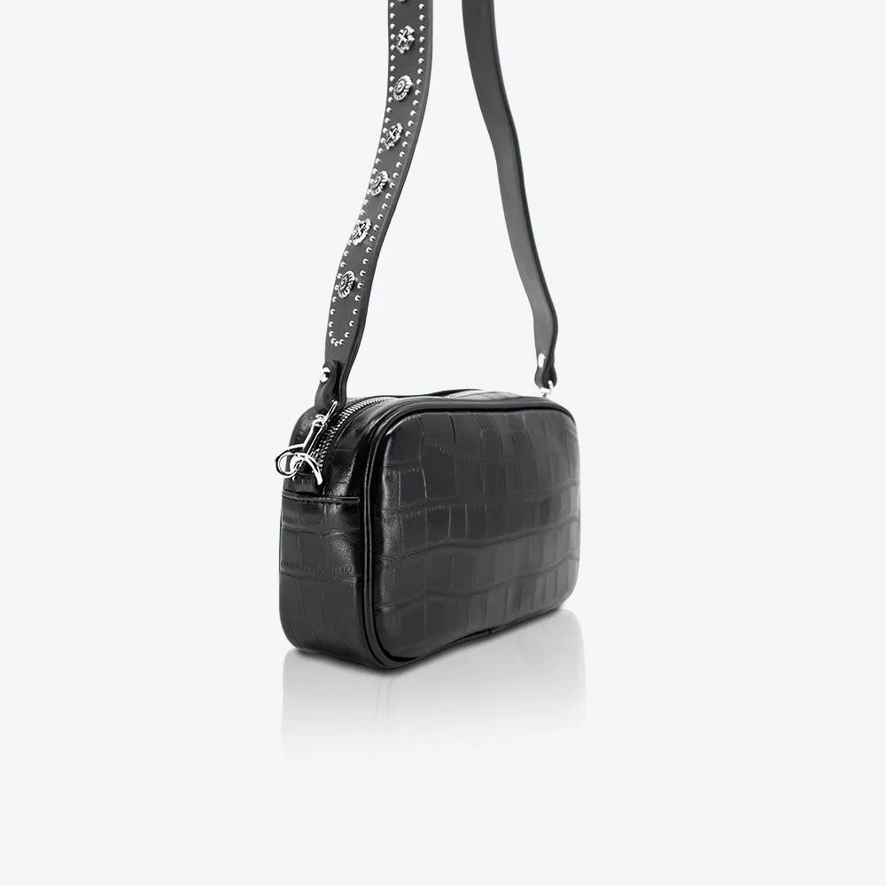 Camera Bag Black Croc/Silver