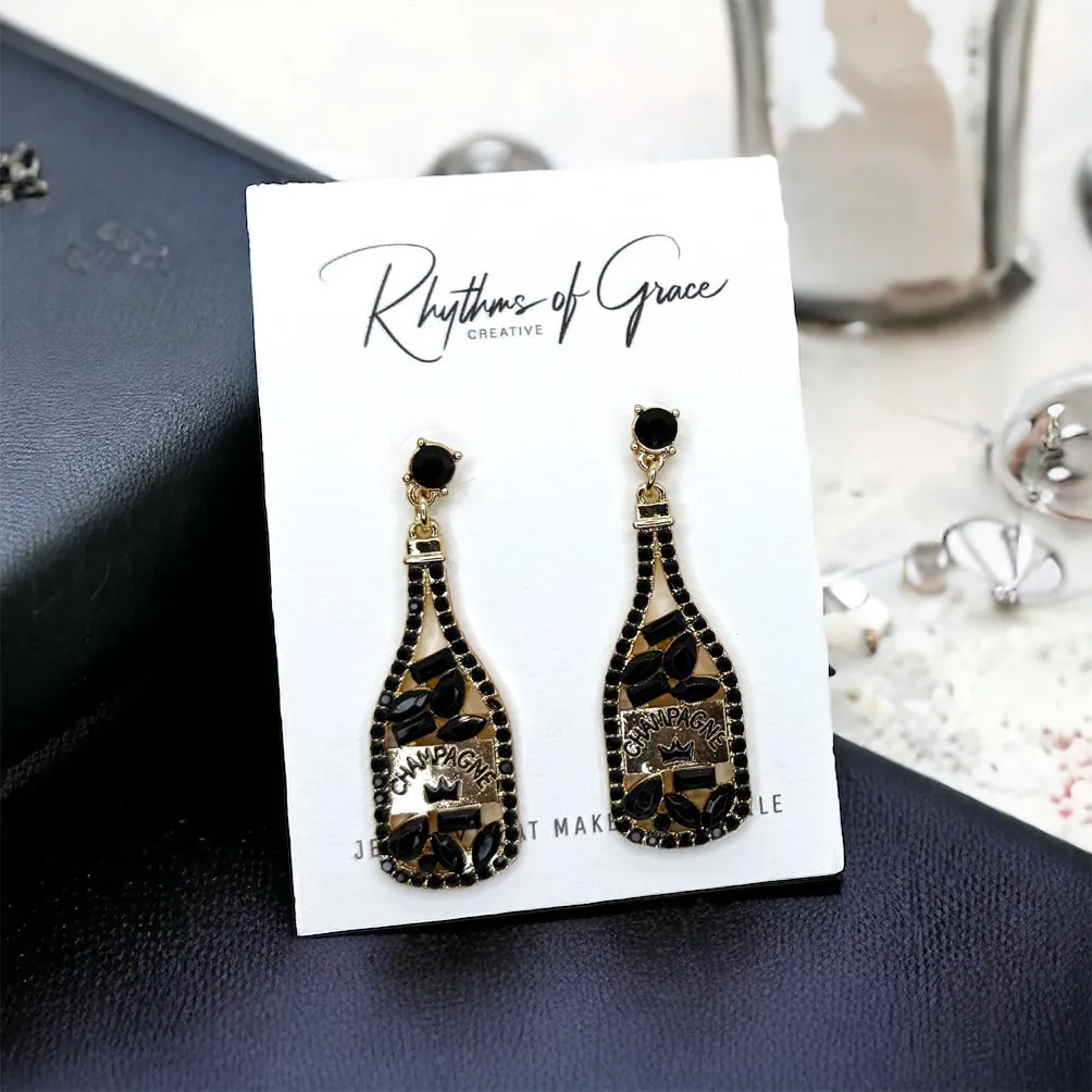 Champagne Earrings - Pink Champagne, Champagne Bottle, Wine Earrings, Wine Jewelry, Poppin Bottles, Wine Accessories