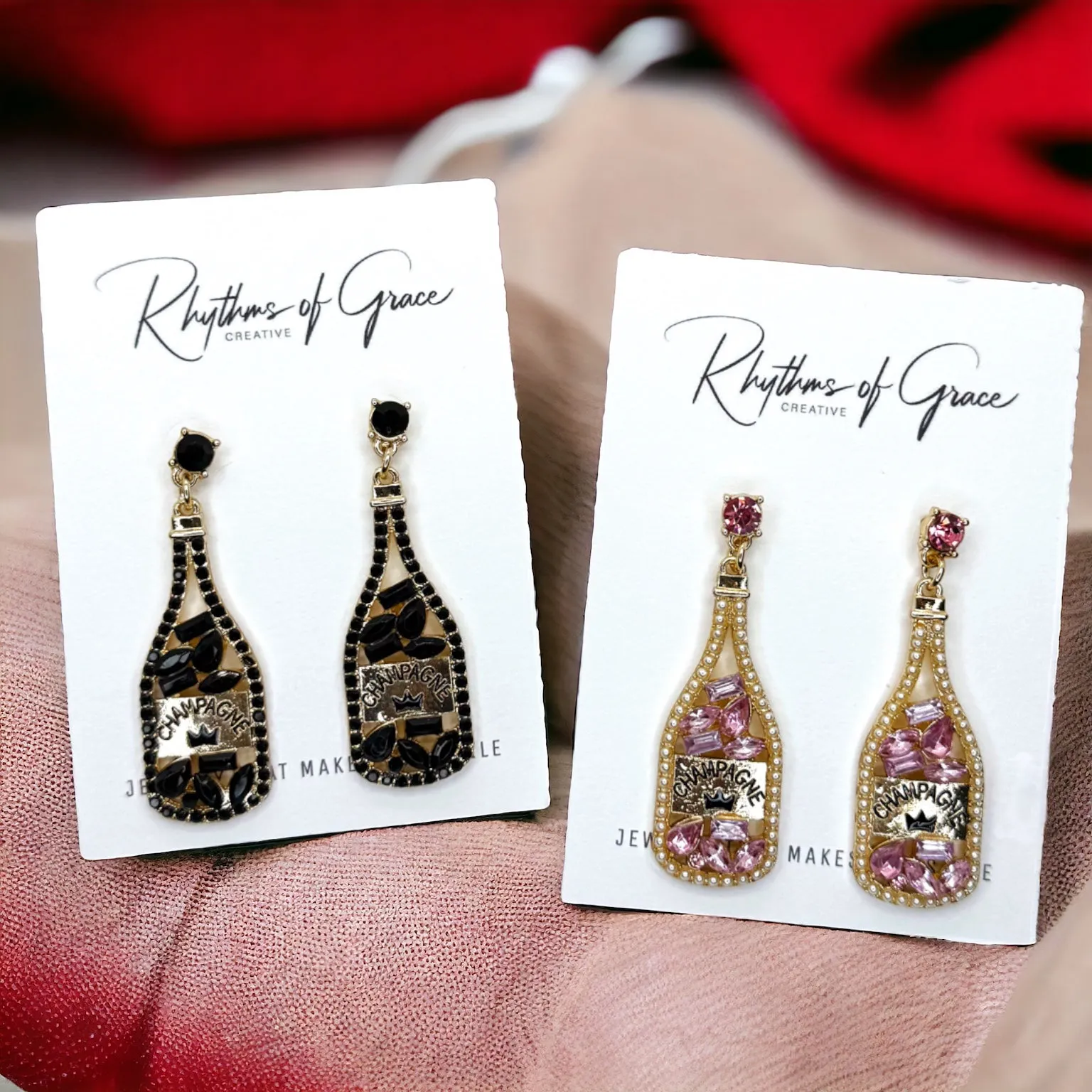 Champagne Earrings - Pink Champagne, Champagne Bottle, Wine Earrings, Wine Jewelry, Poppin Bottles, Wine Accessories