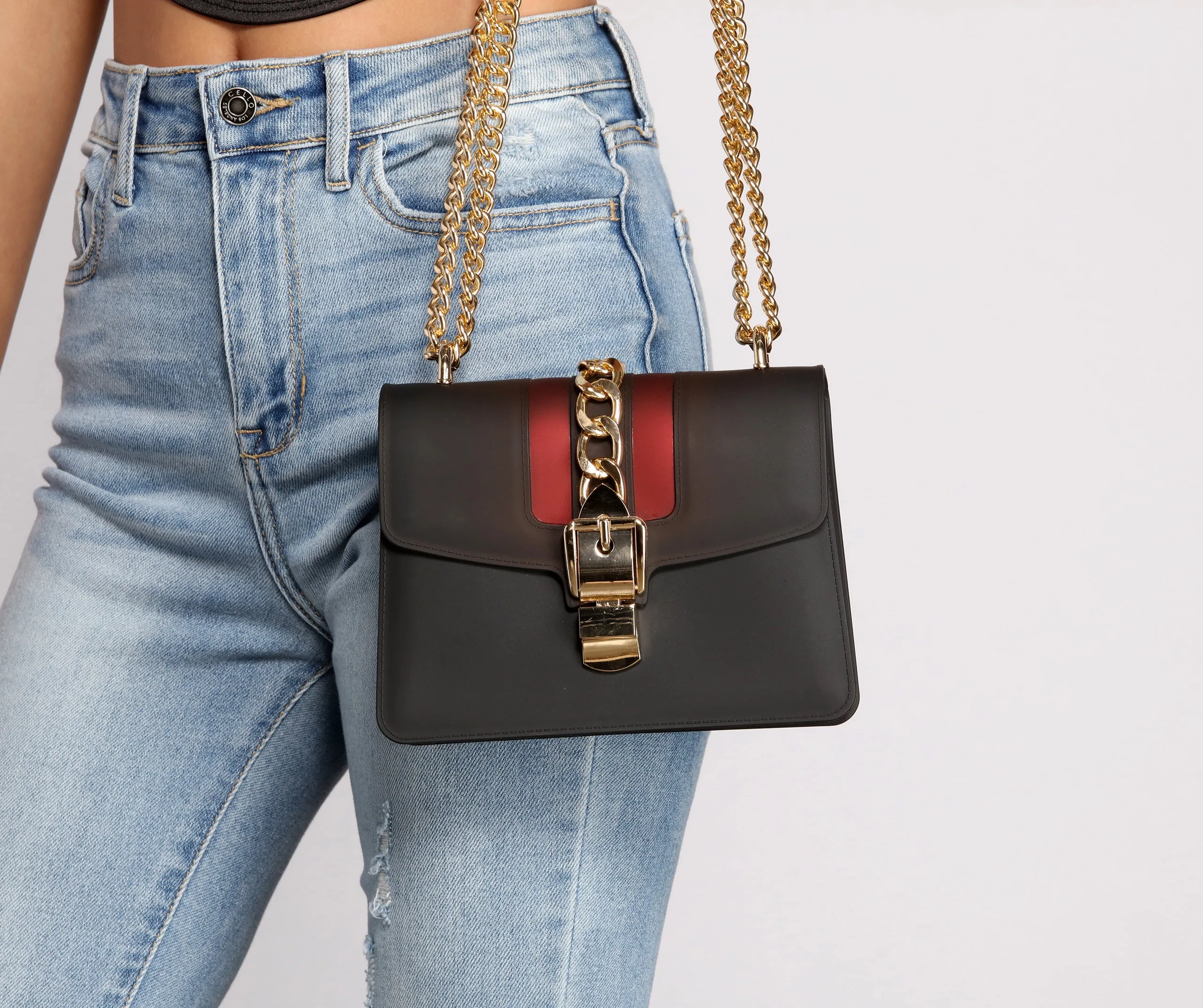 Chic Chain Lock Jelly Crossbody Bag