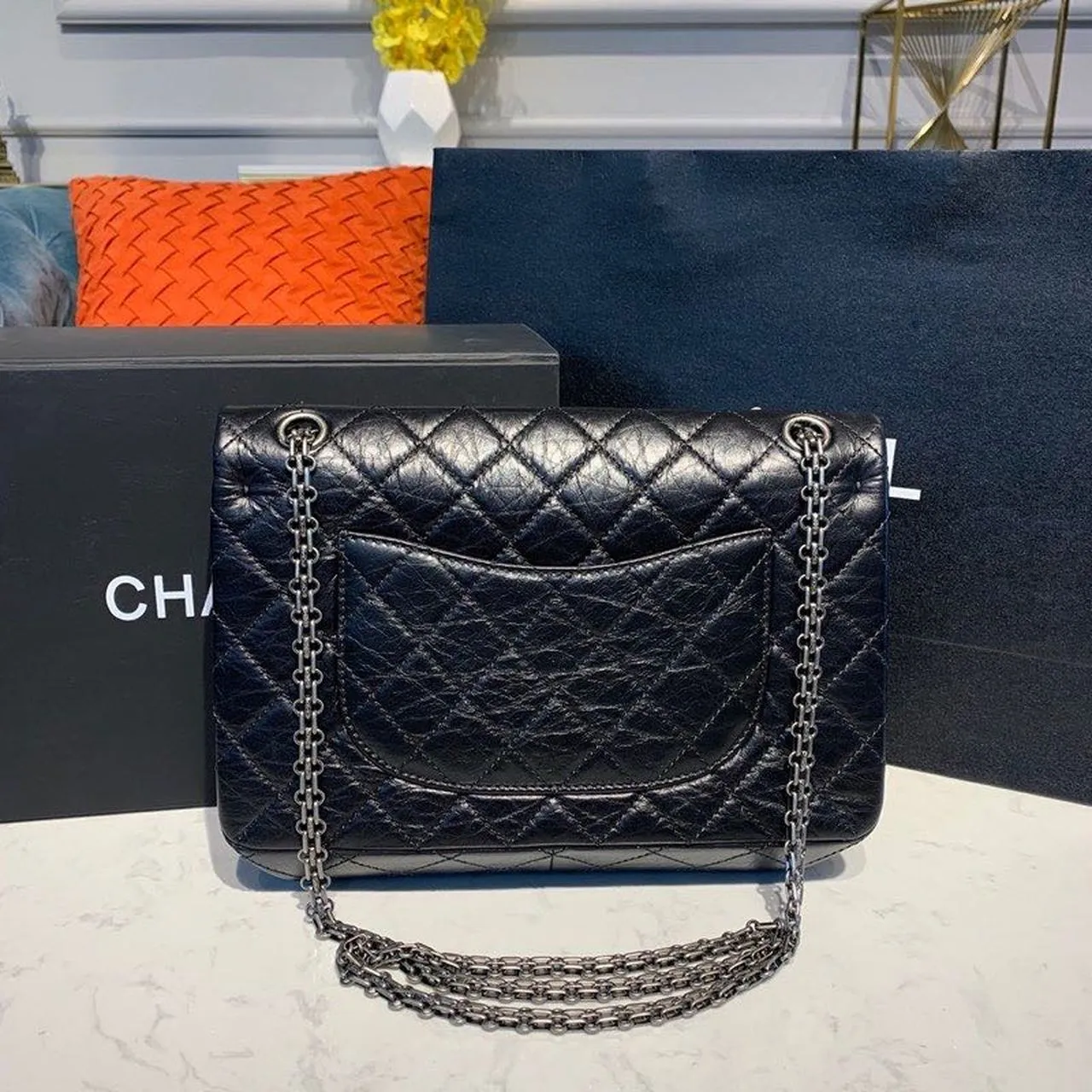 CHL 2.55 Handbag Silver Hardware Black For Women, Women&#8217;s Bags, Shoulder And Crossbody 11in/28cm A37586