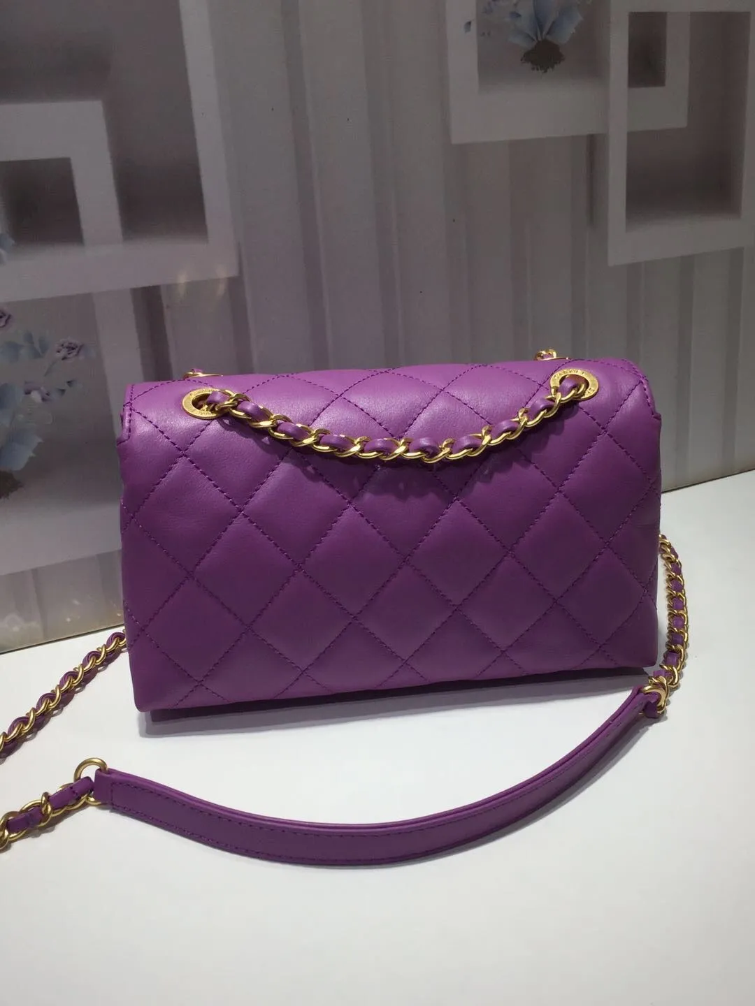 CHLFront Logo Small Flap Bag Gold Hardware Purple For Women, Women&#8217;s Handbags, Shoulder Bags 8.2in/21cm AS1490