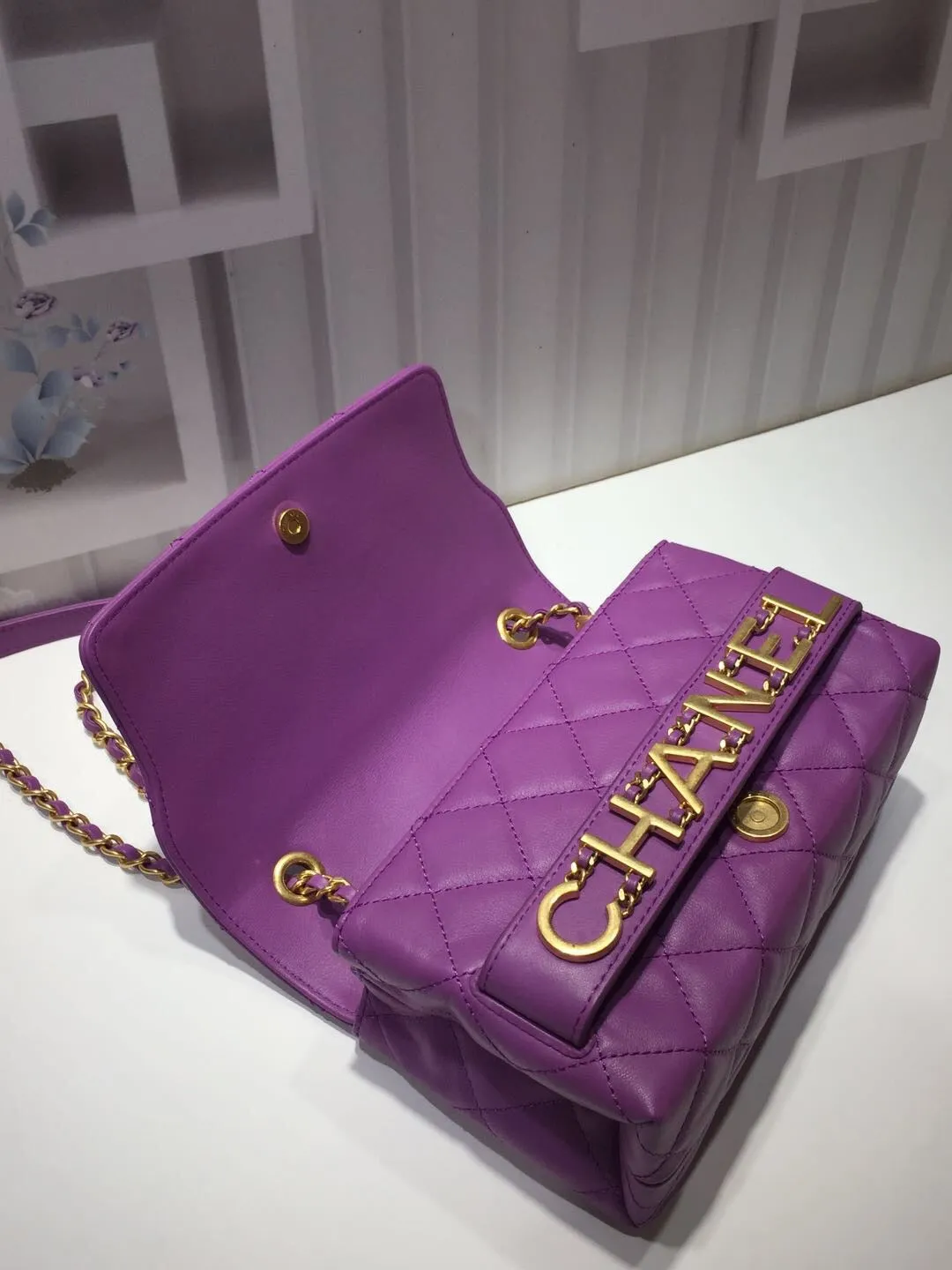 CHLFront Logo Small Flap Bag Gold Hardware Purple For Women, Women&#8217;s Handbags, Shoulder Bags 8.2in/21cm AS1490